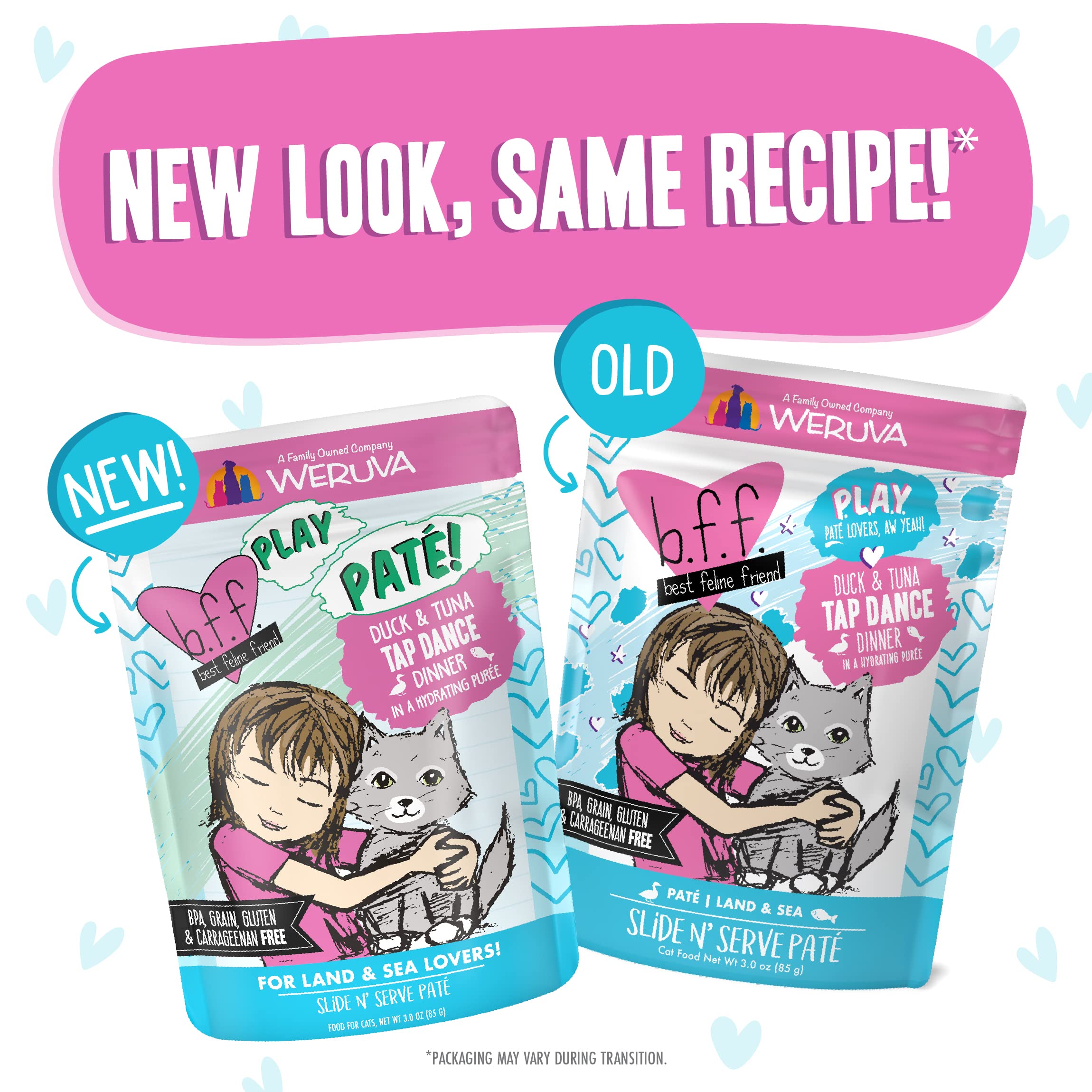 B.F.F. Play - Best Feline Friend Pat   Lovers, Aw Yeah!, Duck & Tuna Tap Dance with Duck & Tuna, 3oz Pouch (Pack of 12)