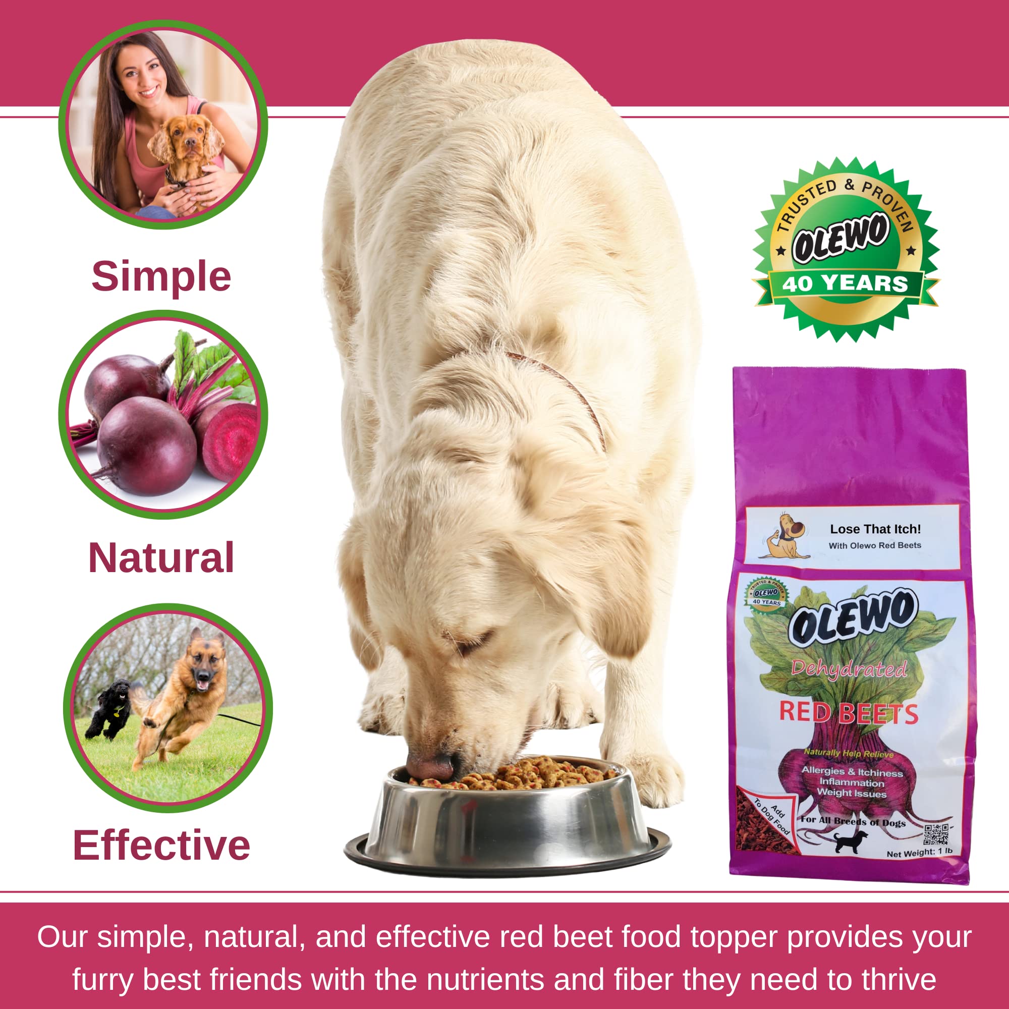 Olewo Original Red Beets for Dogs - Natural Anti Itch for Dogs, Dog Food Topper, Immune, Cleansing, Skin & Coat Support, Dehydra