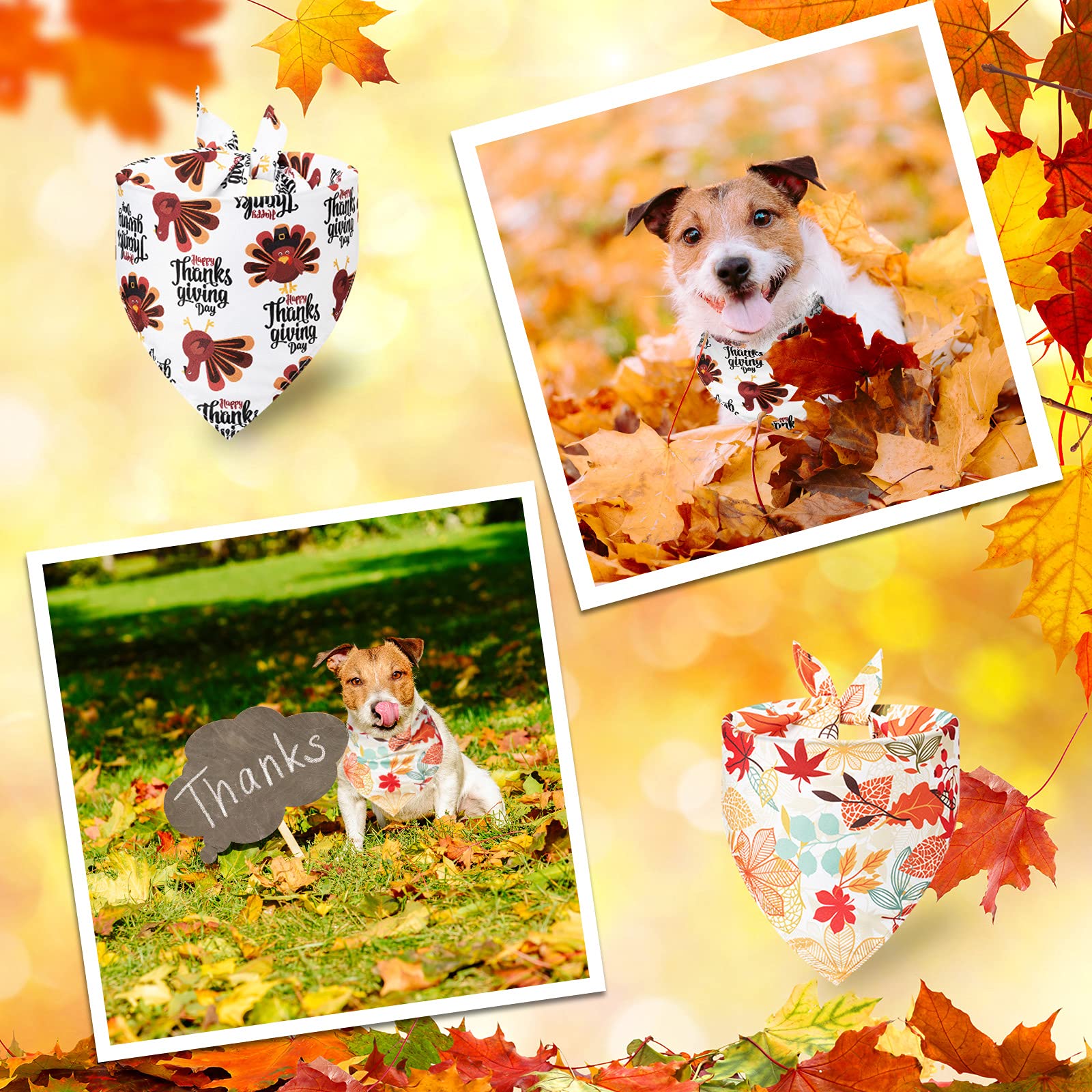 12 Pieces Thanksgiving Pet Bandana Fall Dog Bandanas Dog Fall Clothes Accessories Maple Leaf Pumpkin Patterned Autumn Pet Triangle Scarf Bibs For Large Small Dog Kerchief Cat Pet Fall Outfit Washable