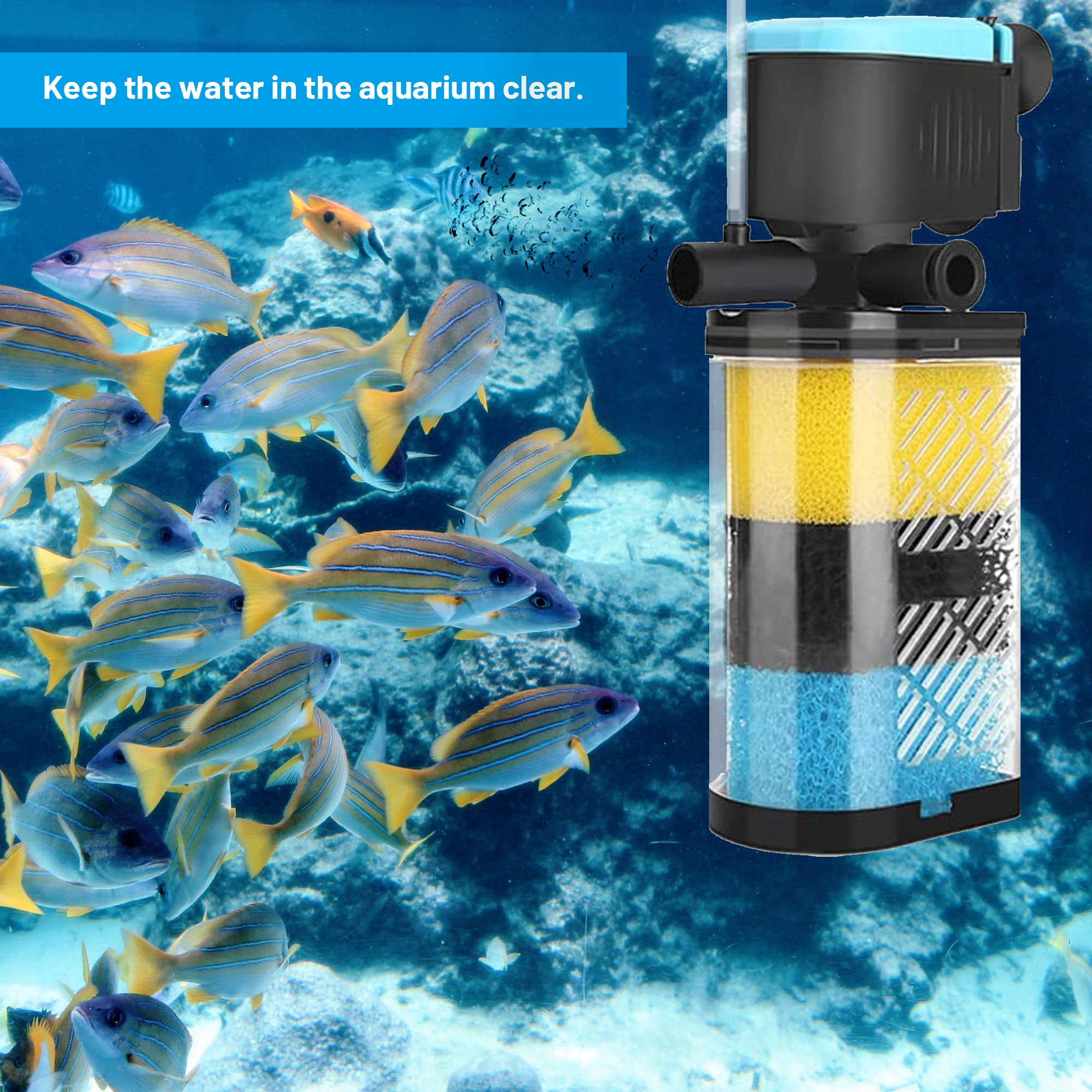Useamie 8 Pack Replacement Filter Sponges Compatible With Kulife Aquarium Filters, 2 Coarse Sponge, 4 Carbonized Sponge, 2 Fine