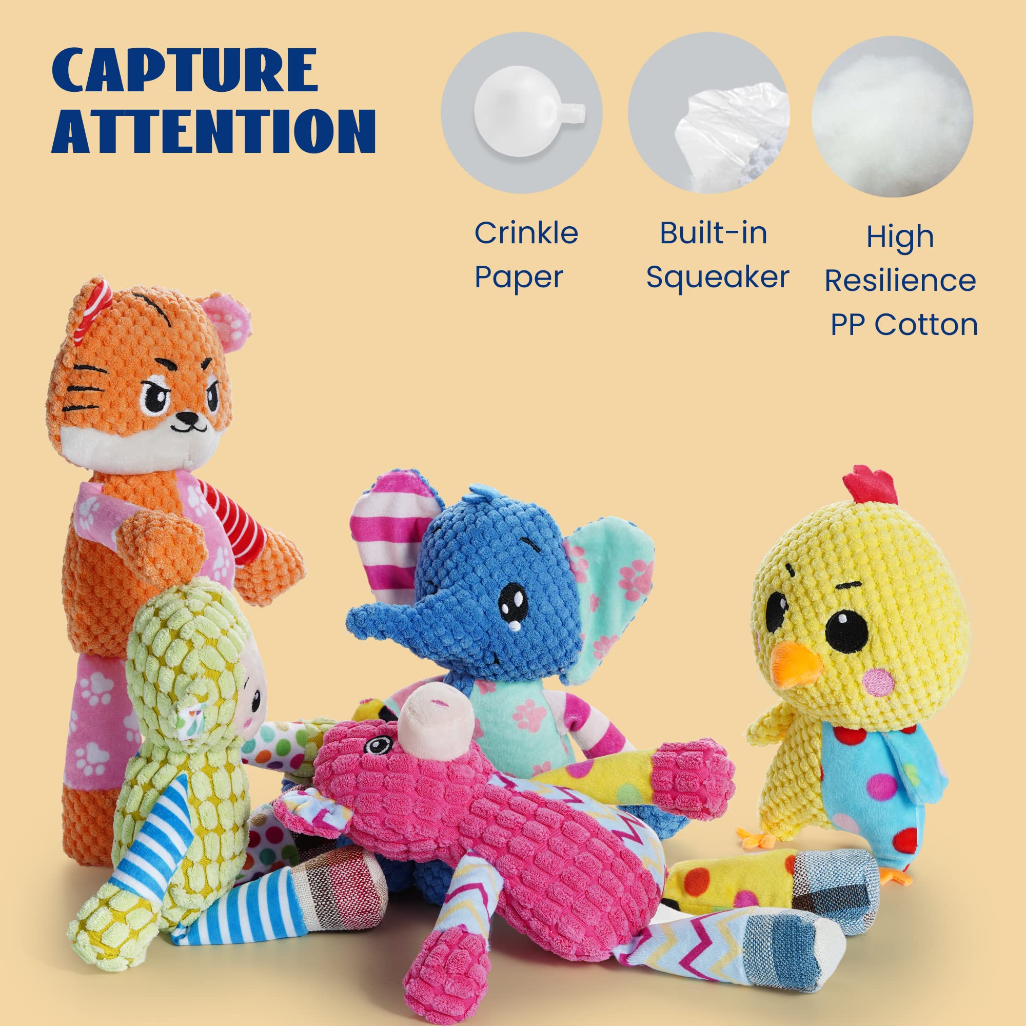 Nocciola Stuffed Crinkle Squeaky Dog Toys: 5 Pack Cute Animal Plush Dog Toys for Small Medium Size Dogs, Durable Puppy Chew Toys