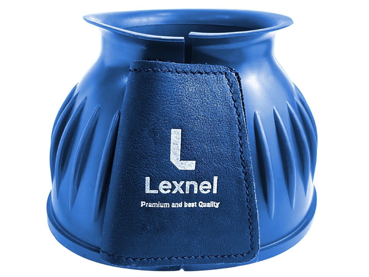 Lexnel Rubber Horse Bell Boots - Durable Overreach Protection & Secure Hook-And-Loop Closure (Navy Blue, X-Large)