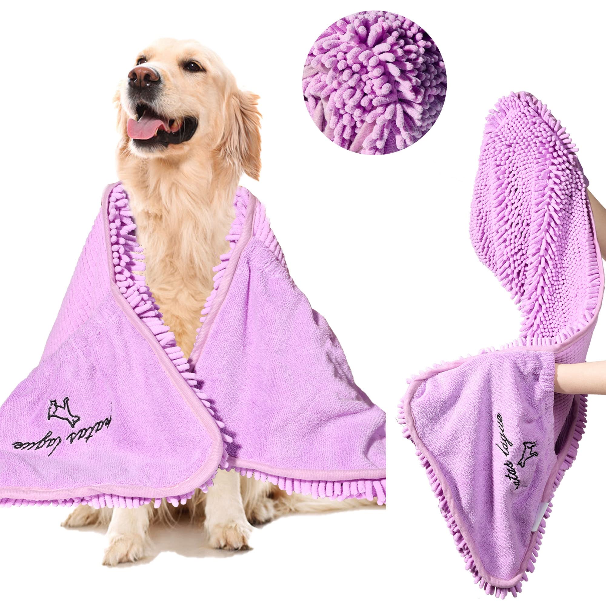 Patas Lague Absorbent Dog Towel, Extra Large 35''X15'' Quick Drying Dog Bath Towel With Hand Pockets, Microfiber Shammy Pet Towe