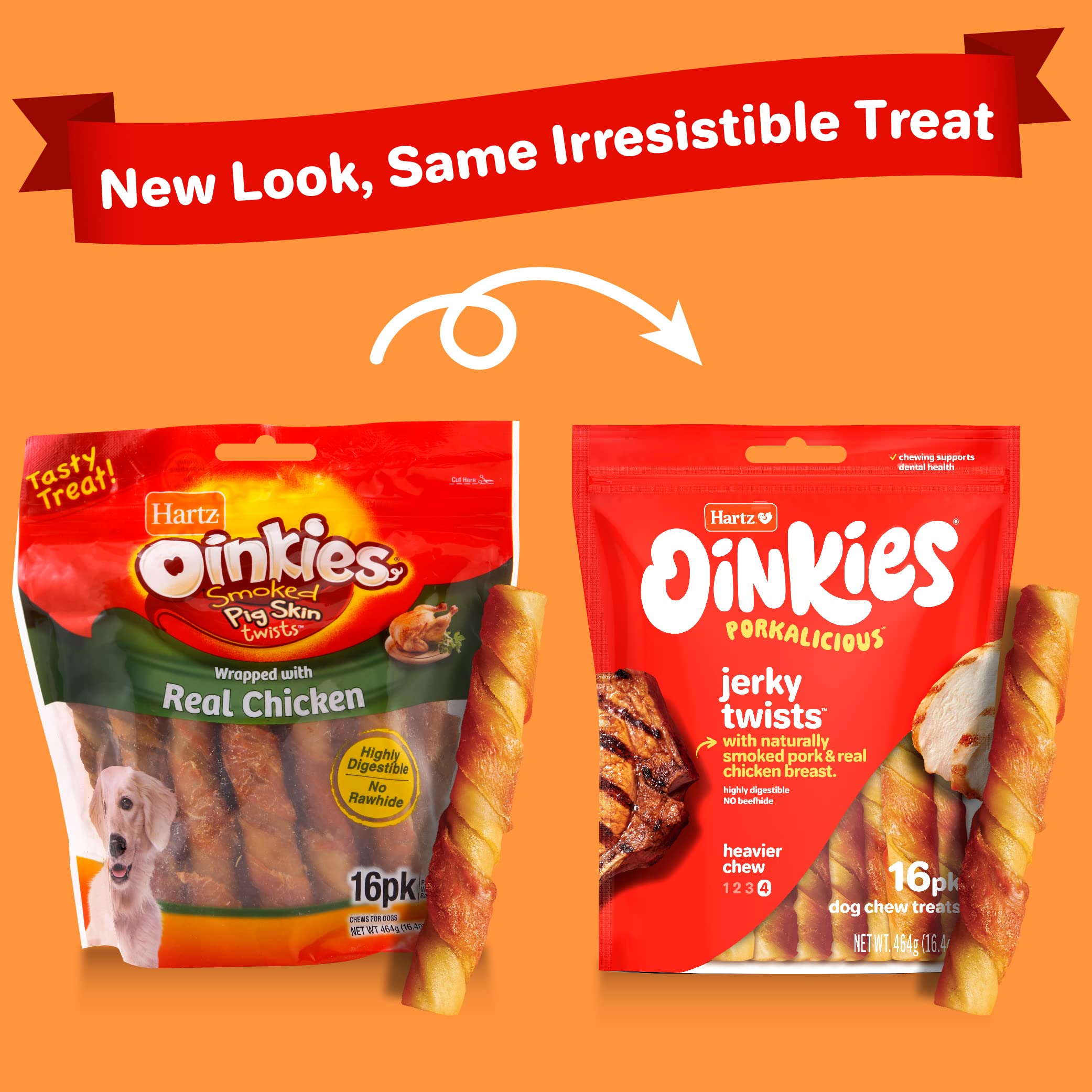Hartz Oinkies Porkalicious Smoked Pig Skin Jerky Twists Dog Treats, 16pk