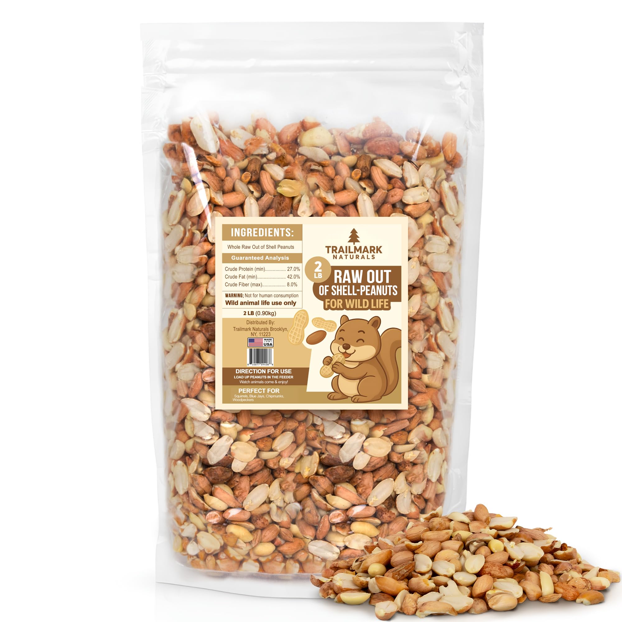 Trailmark Naturals - 2 LB - Raw Shelled Peanuts For Squirrels, Out of Shell Peanuts For Birds and Wildlife- Squirrel Food, Wild 