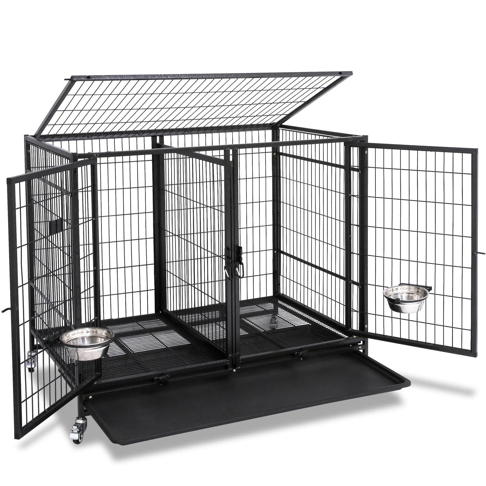 Homey Pet 43 Inch Two Tiers Dog Crate Cage Kennel With Divider, Stackable Heavy Duty Dog Crate For Large Dogs, Escape Proof Inde