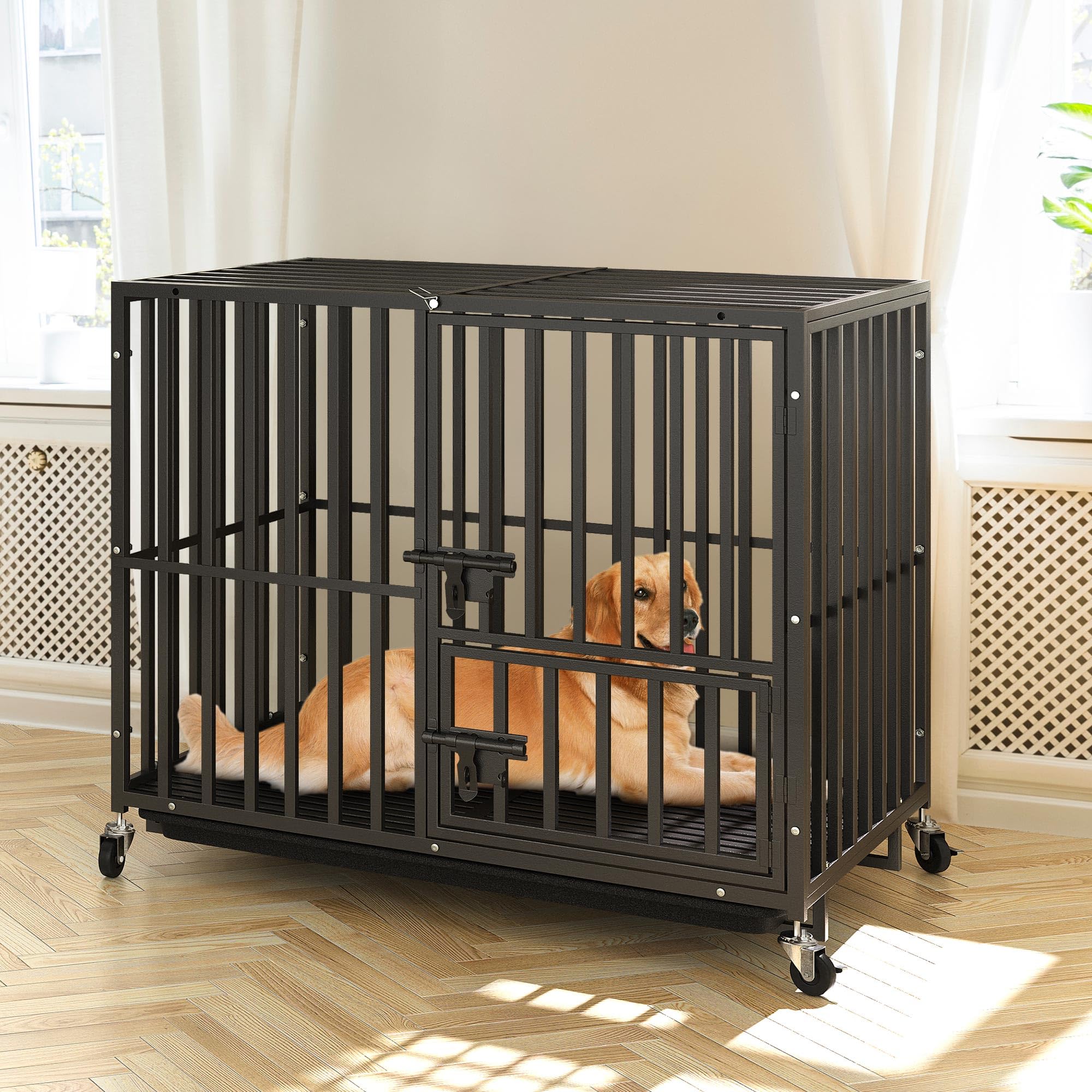 YITAHOME Heavy Duty Dog Crates for Small Medium Dogs, 38 Inch Metal Dog Kennel Indoor with Wheels, High Anxiety Dog Crate, Large