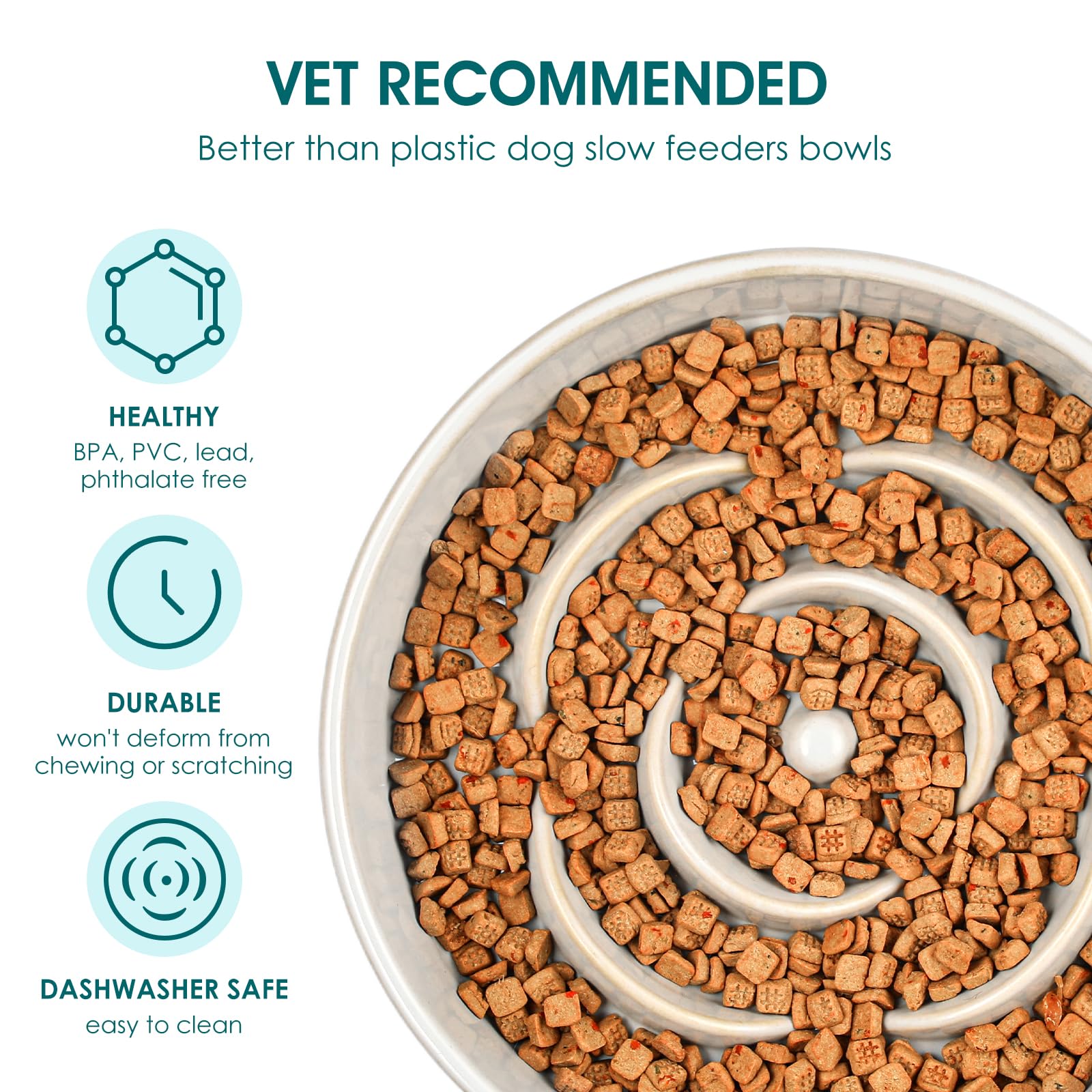 vancasso Slow Feeder Dog Bowl, 1.5 Cups Ceramic Slow Feeder for Medium Breed, Puzzle Maze Dog Food Bowl for Fast Eater, Light Gr