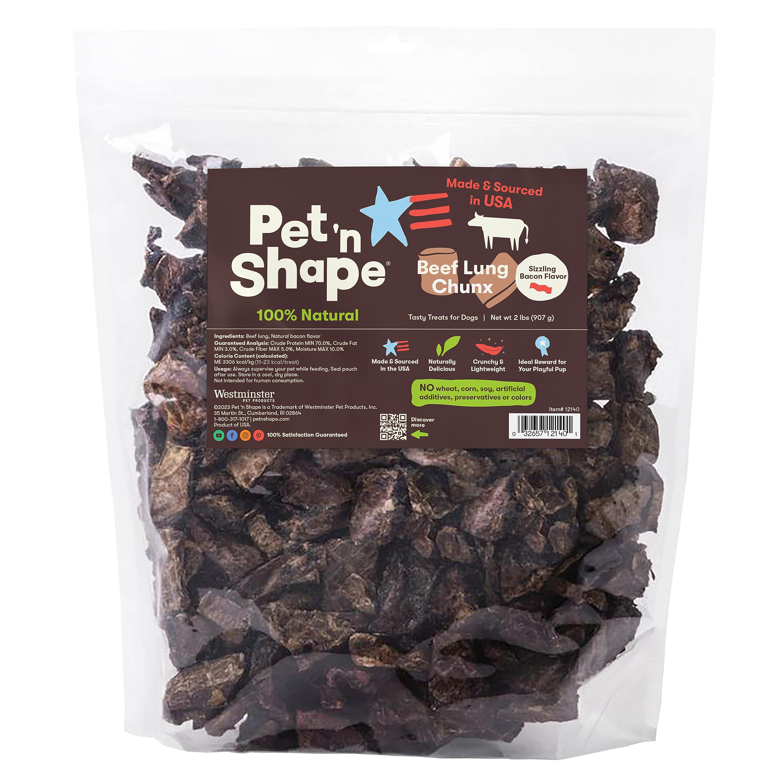 Pet n Shape CHUNX - Beef Lung Natural Dog Treats - Made and Sourced in the USA, 32 Ounce