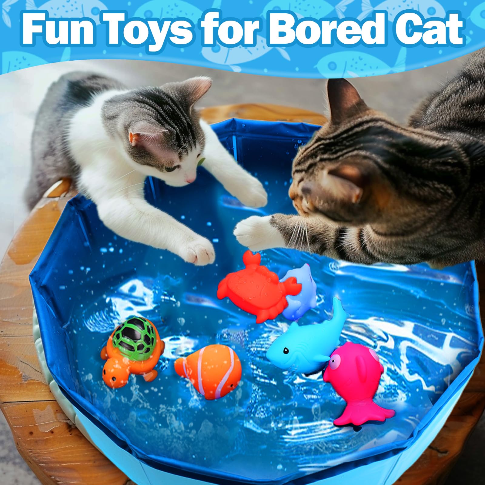 Baborui Cat Pool Toy With Fish-Water Cat Toys, Portable Cat Pool Toy, Cat Water Toys For Bored Indoor Cats, Interactive Cat Toys