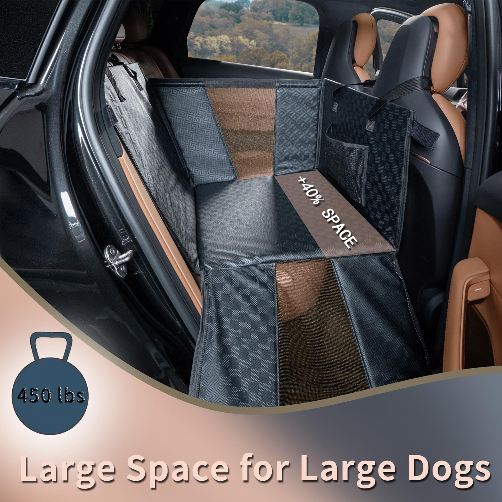 Yoveekle Dog Car Seat For Large Dogs, Waterproof Faux Leather Pet Carrier For Active Pets At Back Seat Half Hammock With 4 Hard