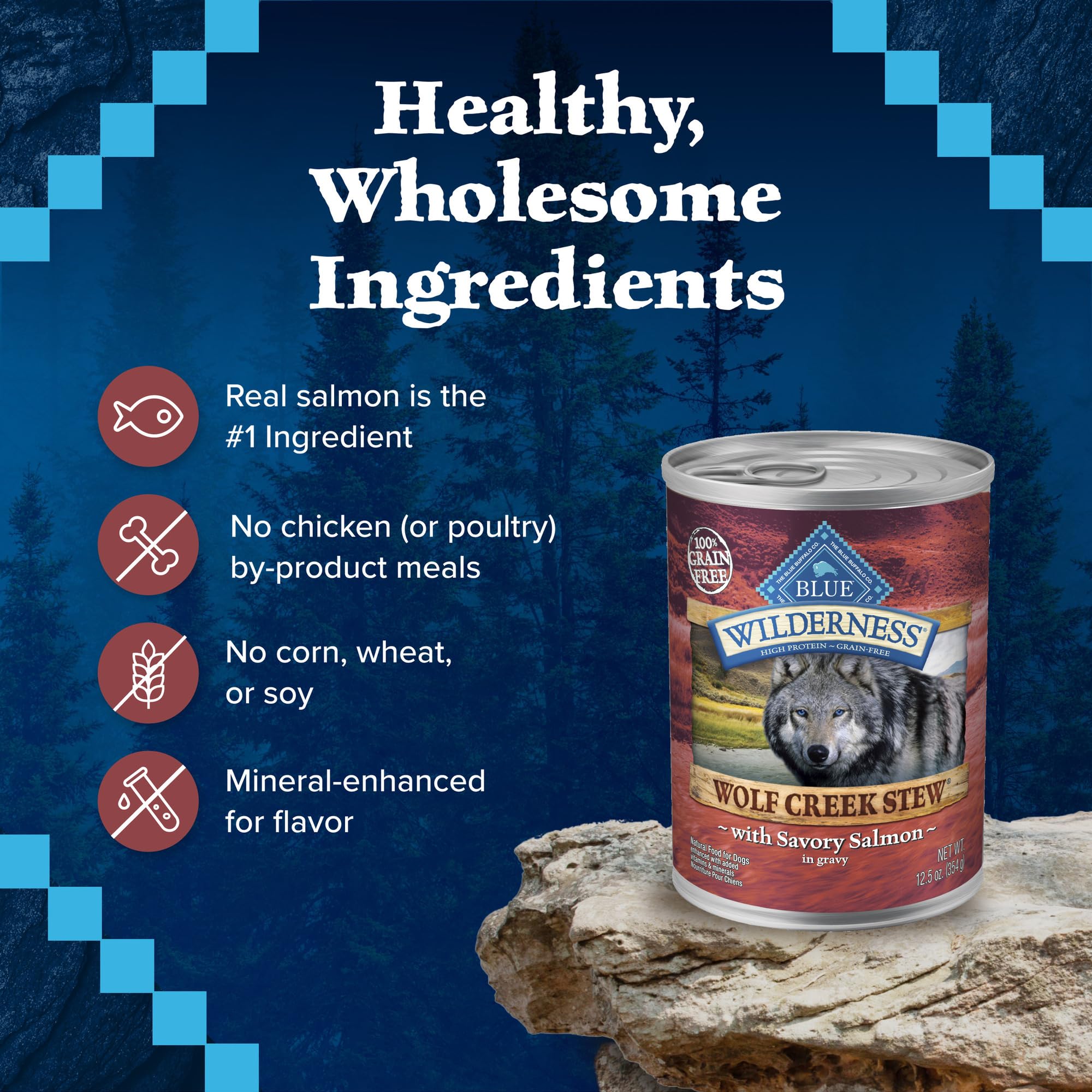 Blue Buffalo Wilderness Wolf Creek Stew High Protein, Natural Wet Food for Dogs, Hearty Salmon Stew in Gravy, 12.5-oz cans, 12 C