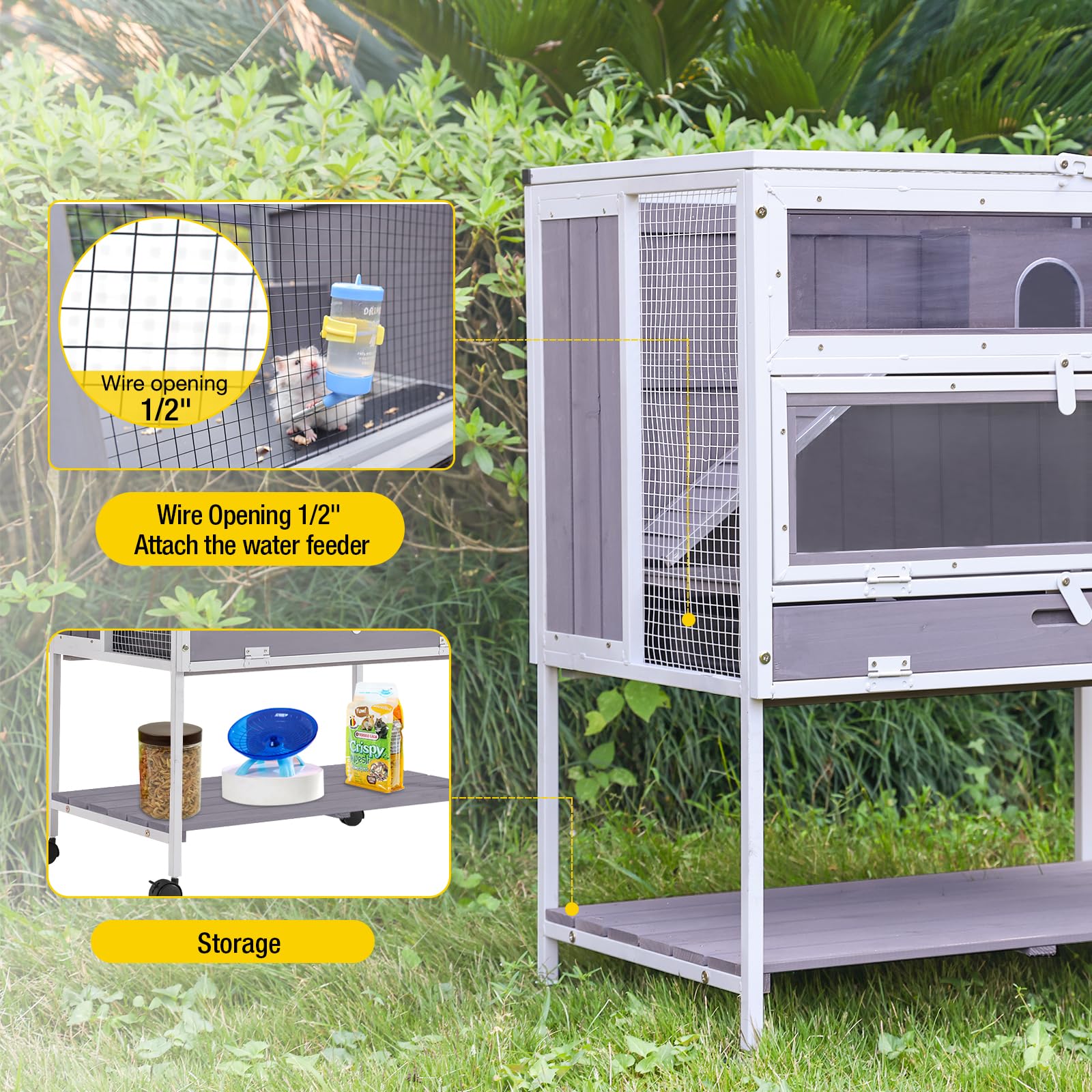 Hamster Cage Large Guinea Pig Cage With Metal Frame Movable Rat Habitat With Aluminium Alloy Edge,Plastic Deep Not Leakage Pull