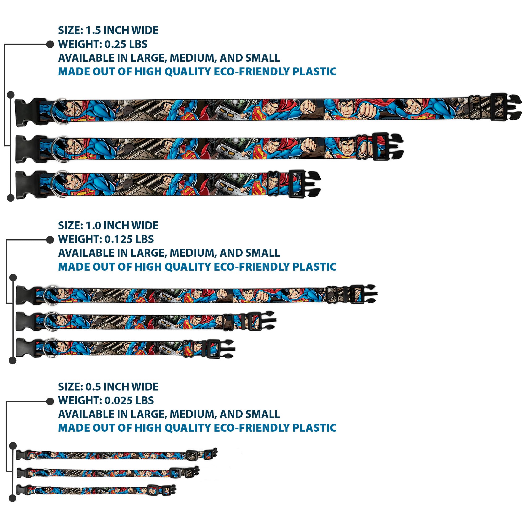 Buckle-Down Dog Collar Plastic Clip Superman Metropolis Face Off 18 To 32 Inches 1.5 Inch Wide, Multicolor
