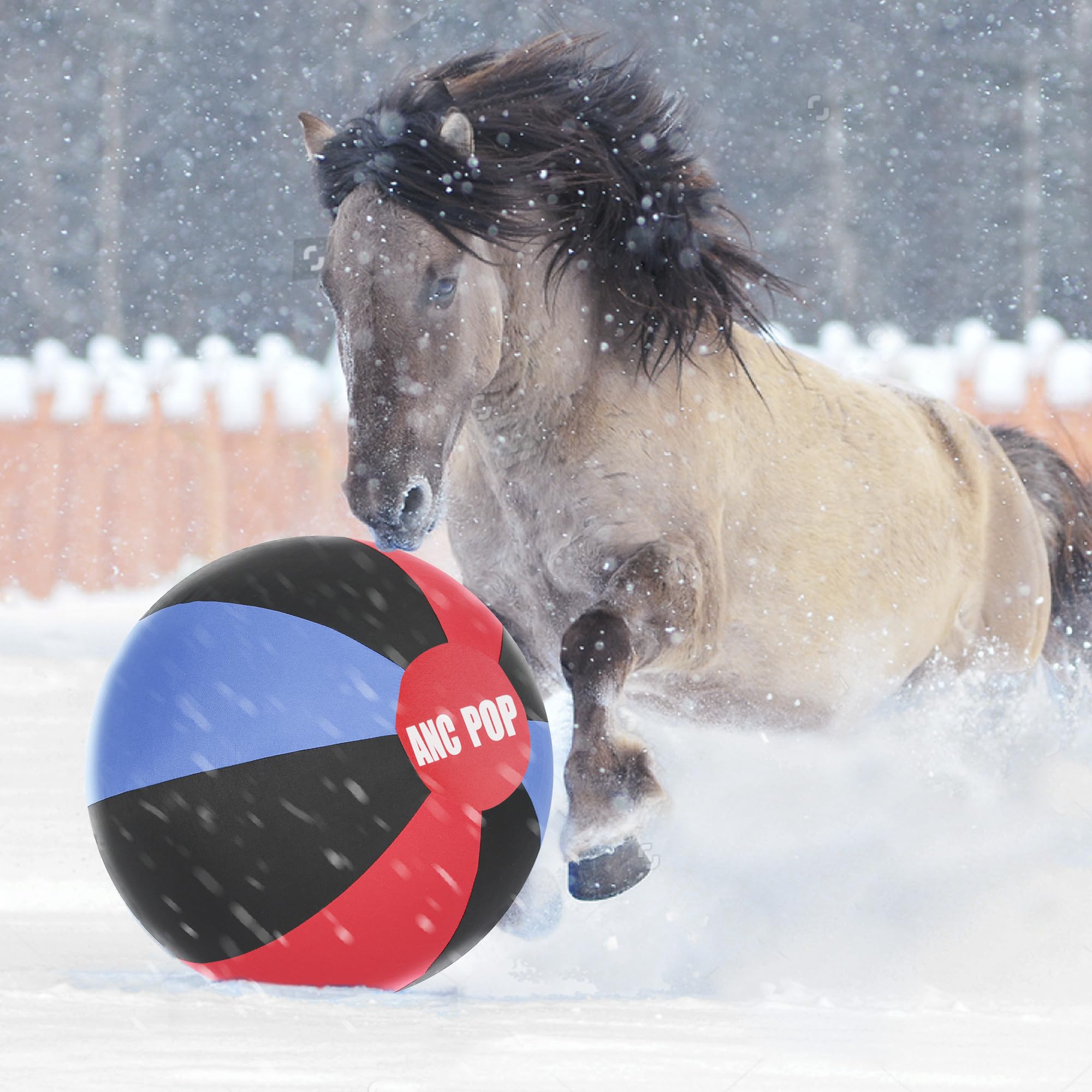 Anc Pop Herding Ball For Dogs Horse Ball& Cover 25'' For Horses Large With Hand Pump For Play, Red And Blue And Black