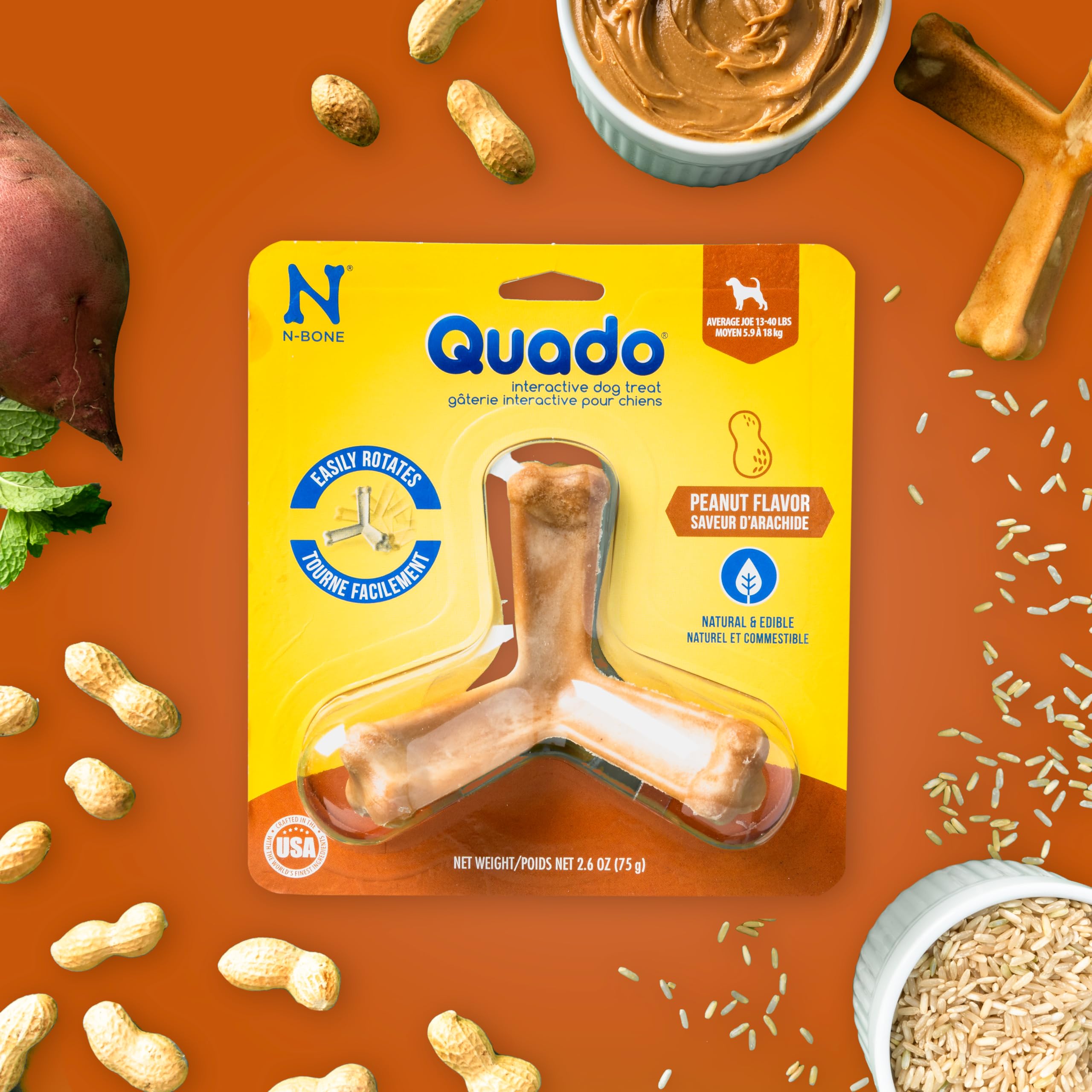 N-Bone Quado Dog Treat Peanut Flavor Average Joe