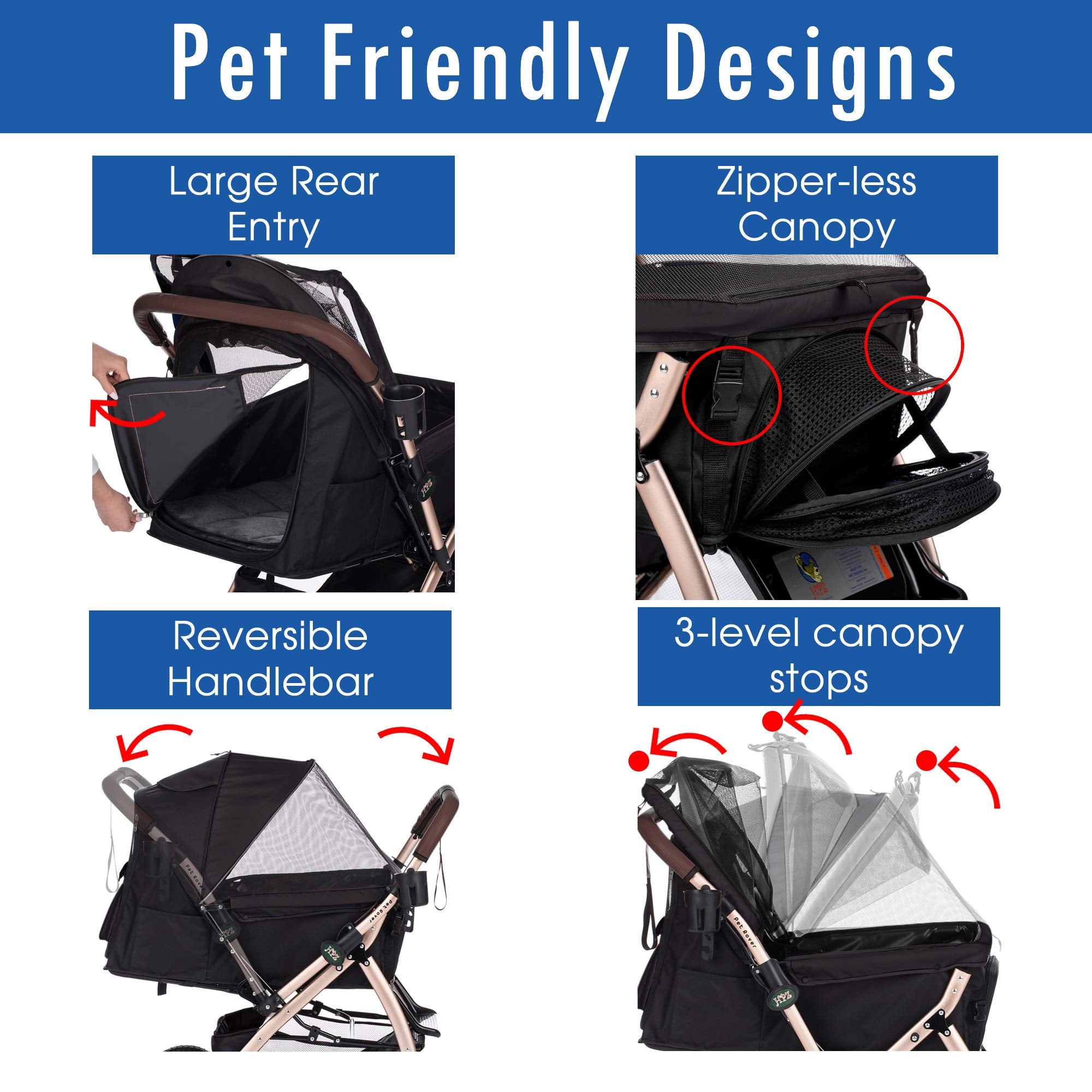 Hpz-Pr America Hpz Pet Rover Premium Heavy Duty Dogcat Stroller Travel Carriage Compartmentzipperless Entrypump-Free Rubber Tire