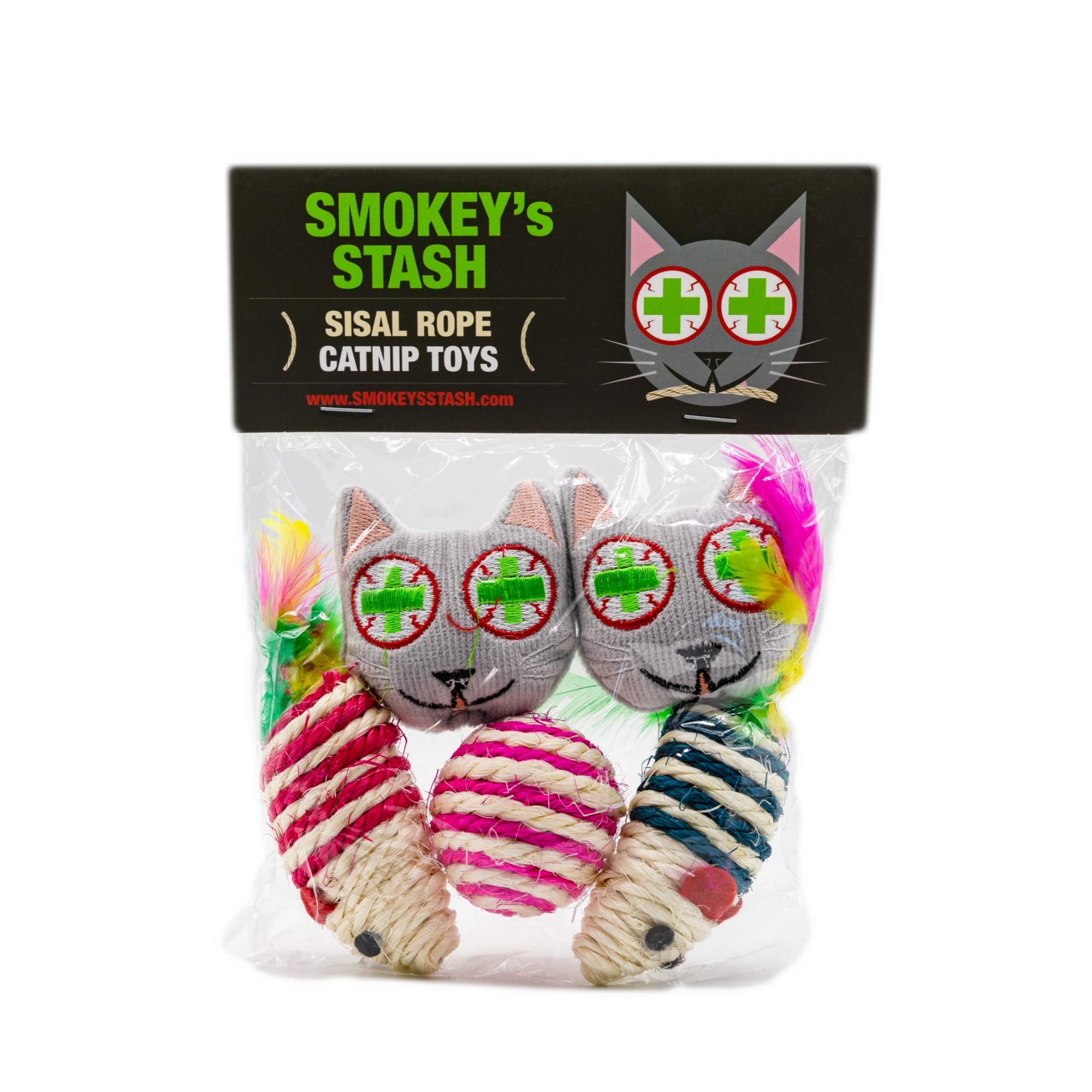 Smokey'S Stash Catnip Filled Cat Toys With Sisal Mouse And Ball