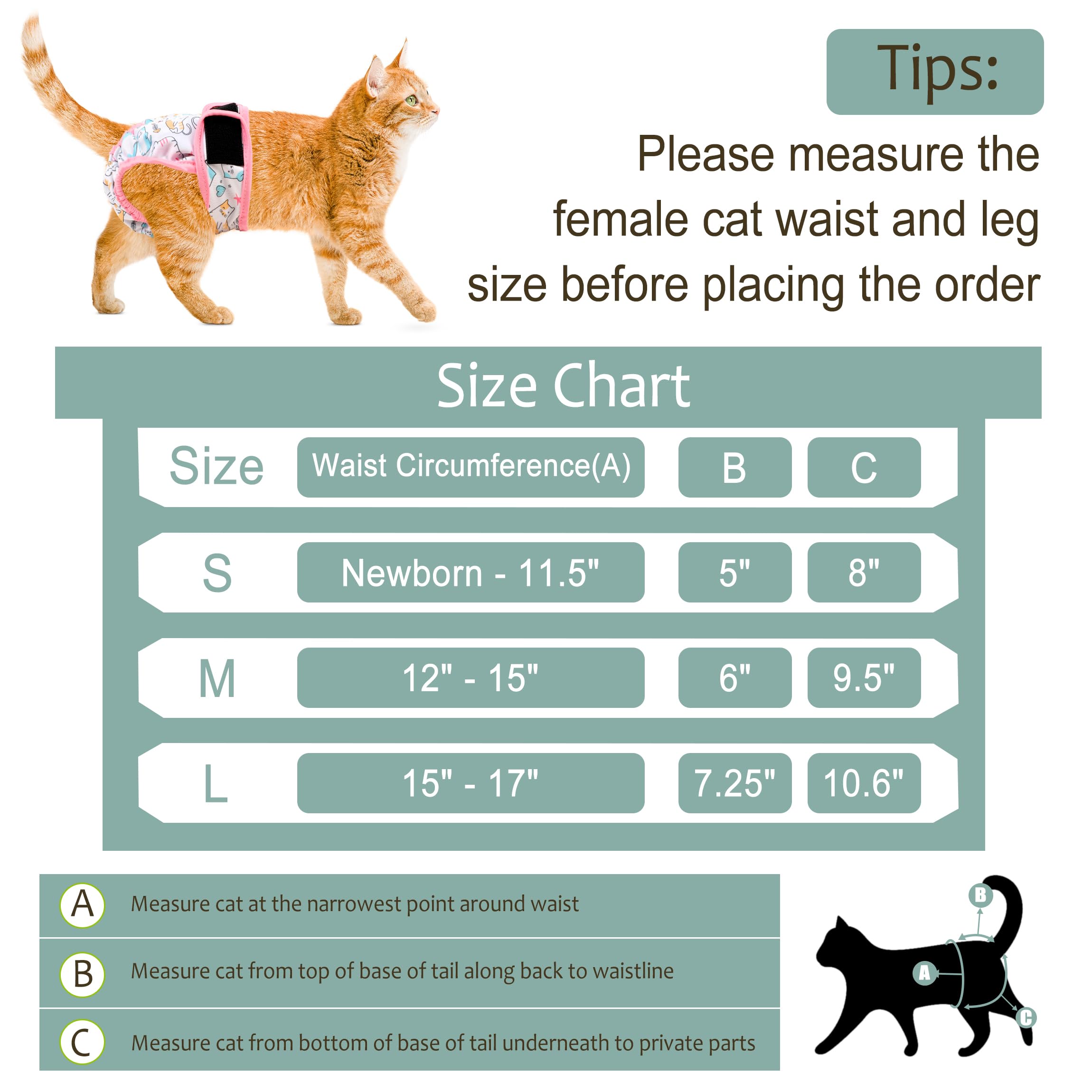 Reusable Cat Diapers 3 Pack With Good Absorbency Cat Diapers For Female Cats Small& Male Cat Easy To Put On Adorable Diapers For