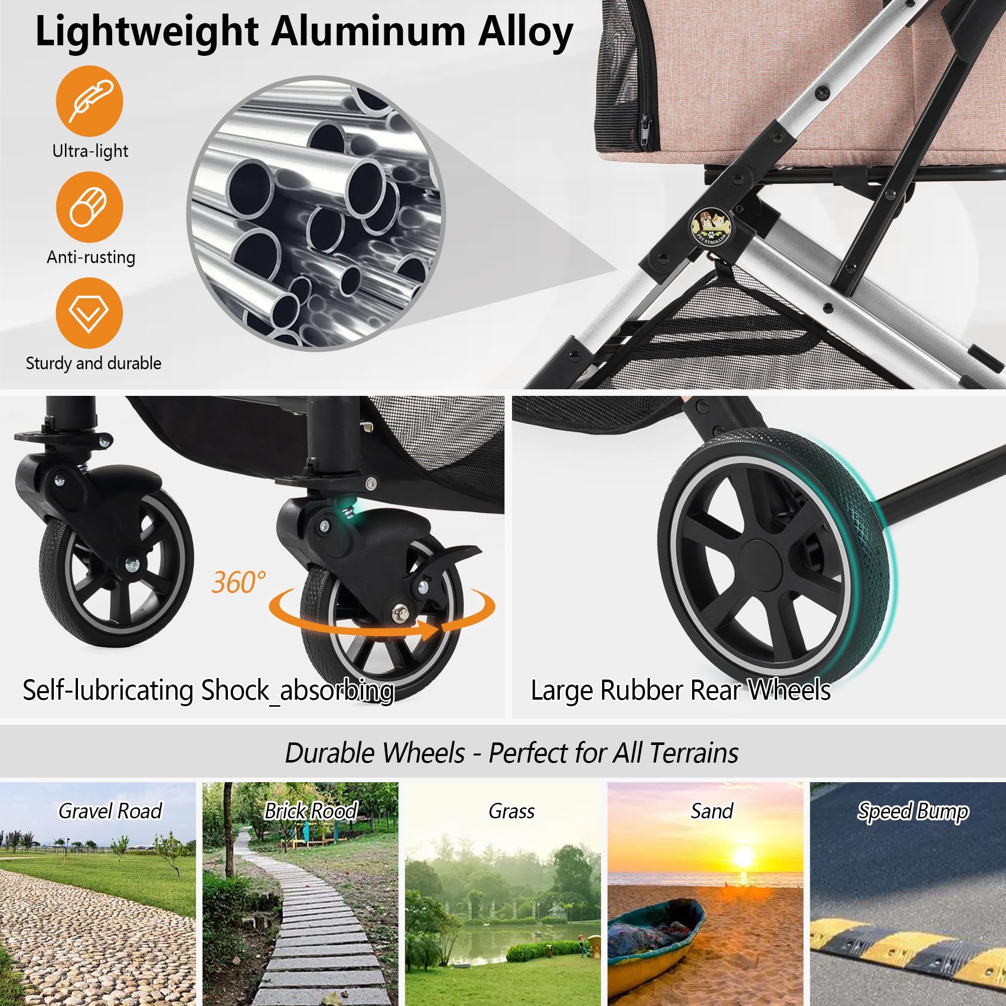 Medium Dog Stroller, Kenyone Pet Stroller For Medium Dogs Up To 55Lbs, Lightweight Aluminum Frame, One Click Folding, Large Cat