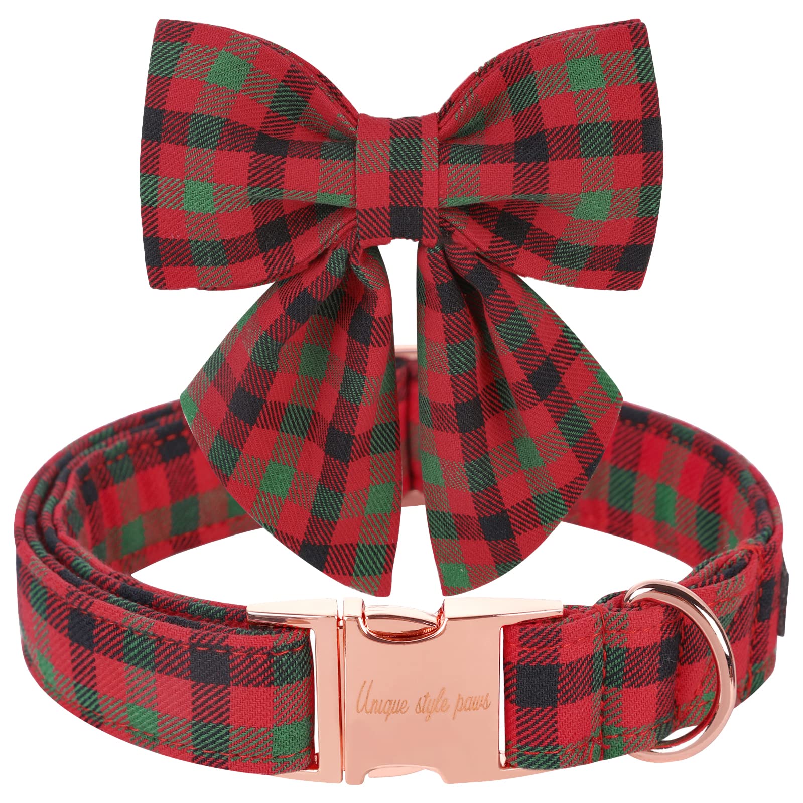 Unique Style Paws Christmas Dog Collar With Bow Tie Black Red Green Plaid Puppy Collar For Small Medium Large Dogs As Autumn Winter Pet Gifts-Xl