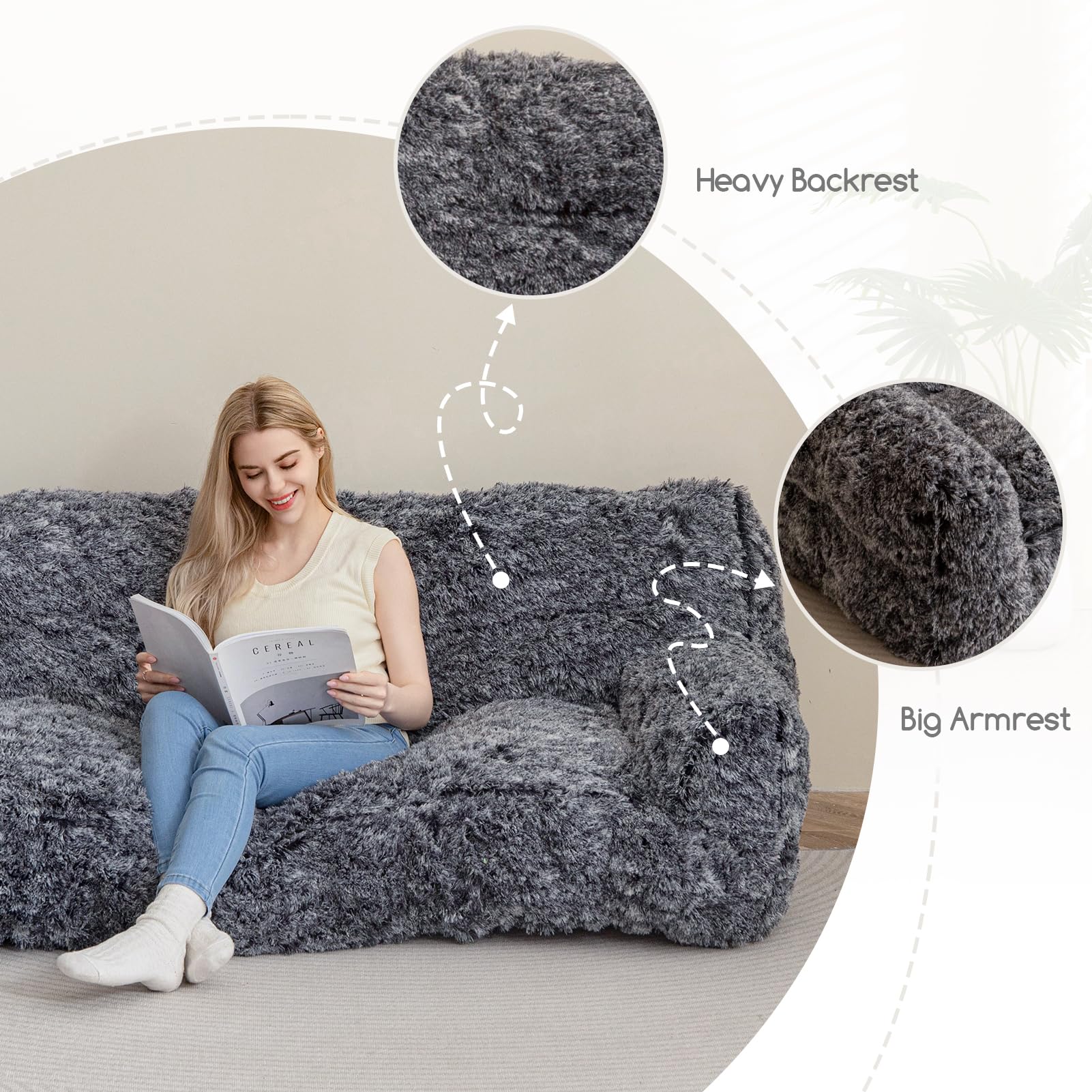 Higogogo Giant Human Dog Sofa Bed, Big Comfy Floor Sofa Couch For Pet Families With Foam Chunk Supportive Mat, Fluffy Faux Fur O