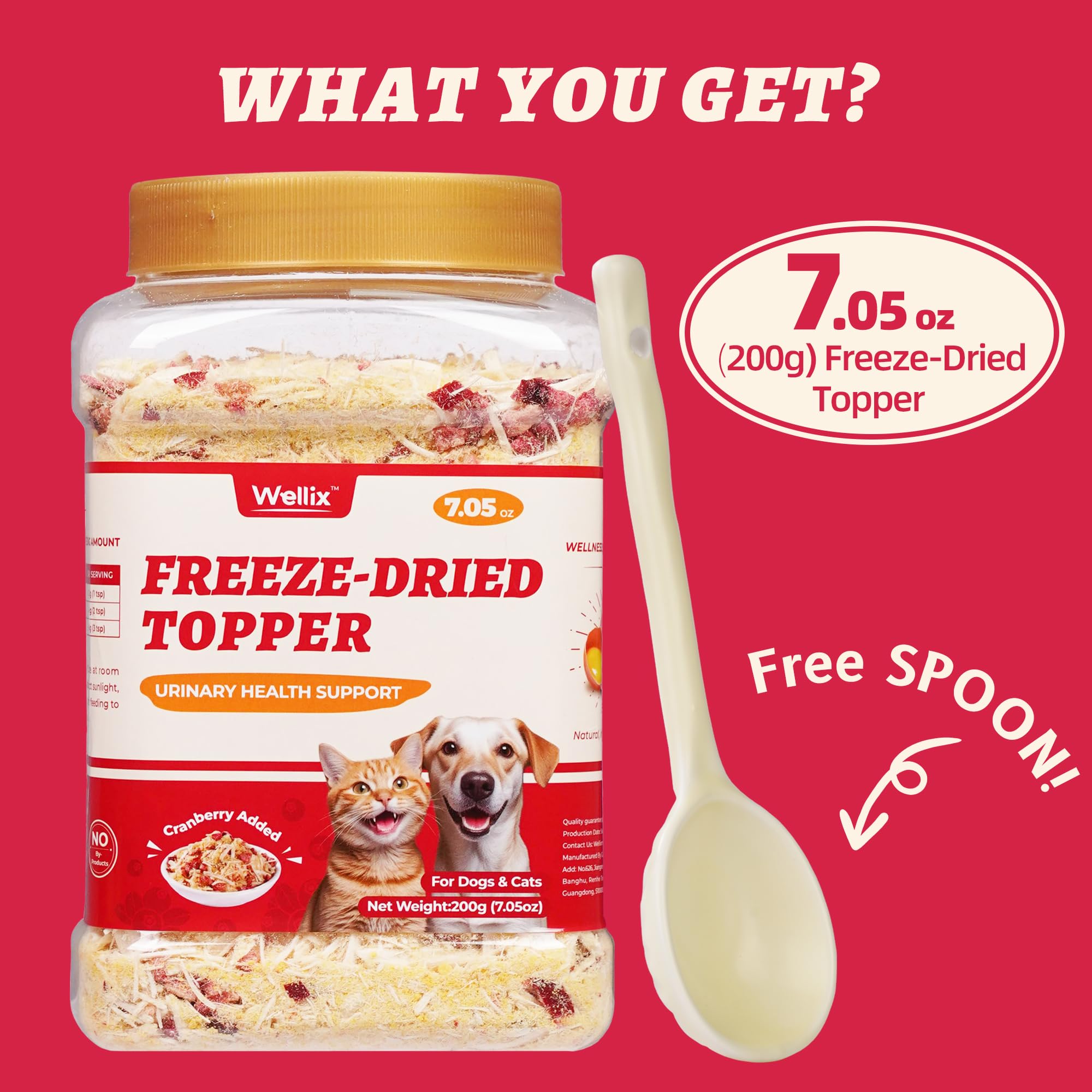Wellix Dog & Cat Food Topper - Cranberry Treats Freeze Dried Egg Yolk & Chicken Flavor Low Calorie - Support Kidney Bladder & Ur