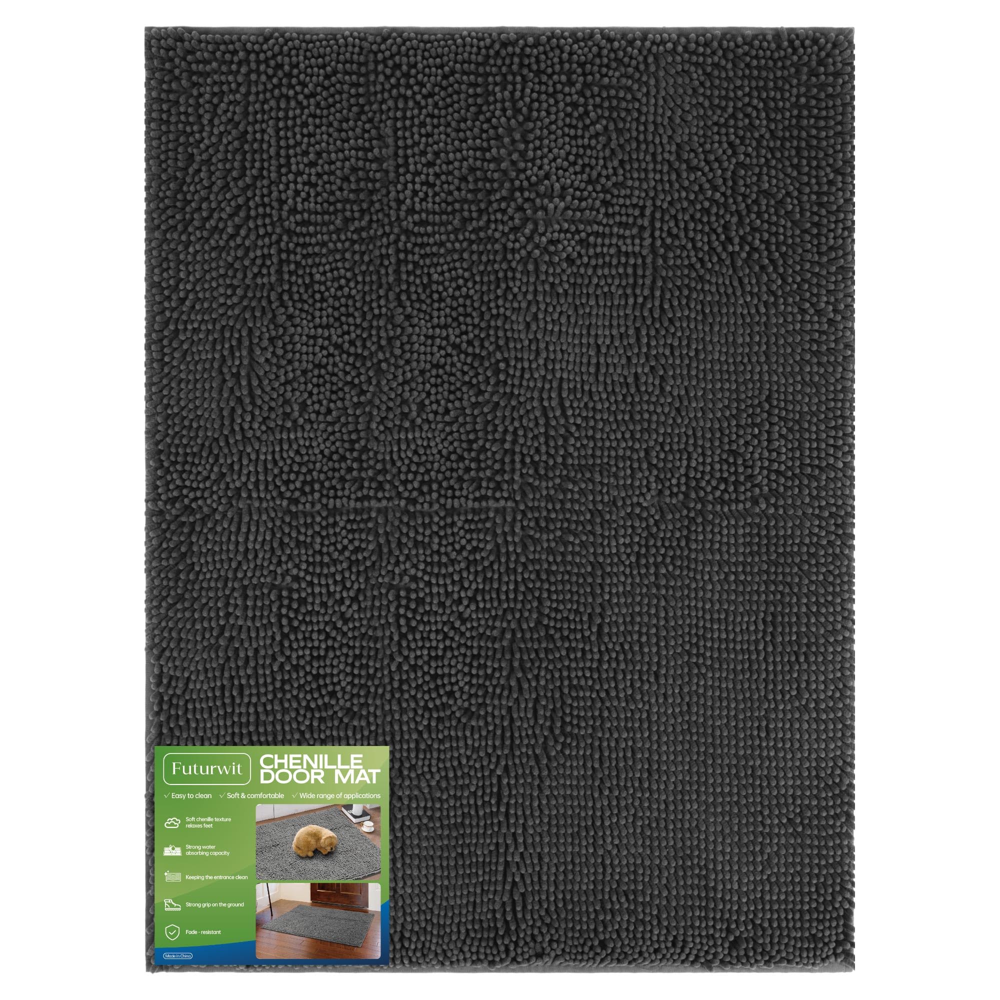Futurwit Dog Door Mat for Muddy Paws, 48 x 36 Chenille Absorbent Front Door Mat Inside, Large Runner Mud Mat for Dogs, Trap Dirt
