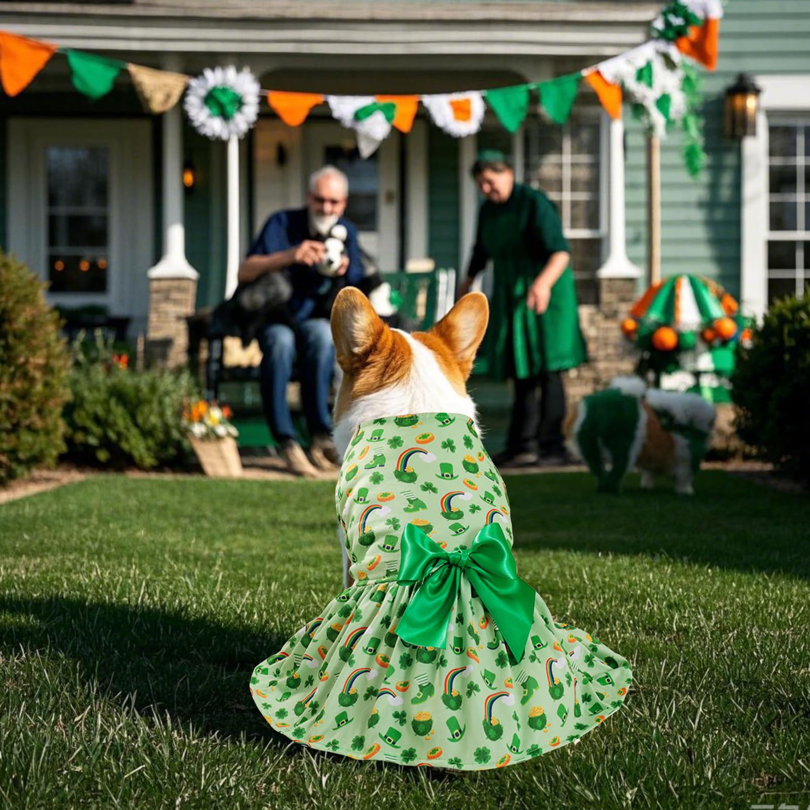 Habbiful Dog St Patricks Day Outfit, Puppy Dog St.Patrick'S Day Clothes Green Shamrock Dog Skirt Rainbow Top Hats Dog Dress Spri