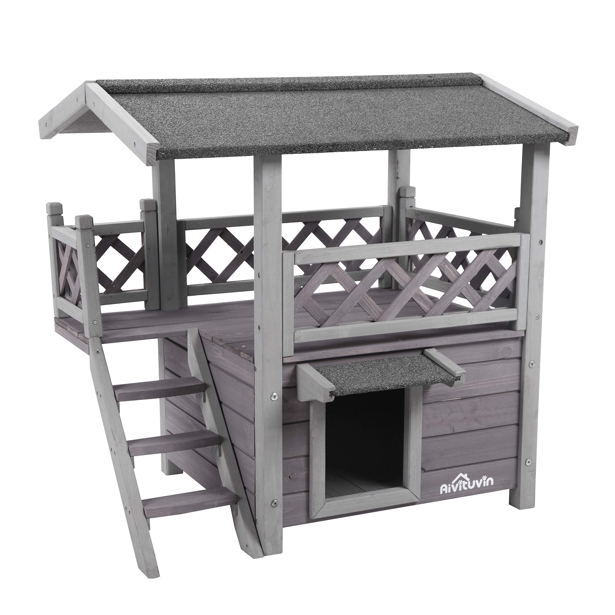 Feral Cat House Outdoor And Indoor Kitty Shelter With Stairs For Cats Insulated, Weatherproof Roof For Winter