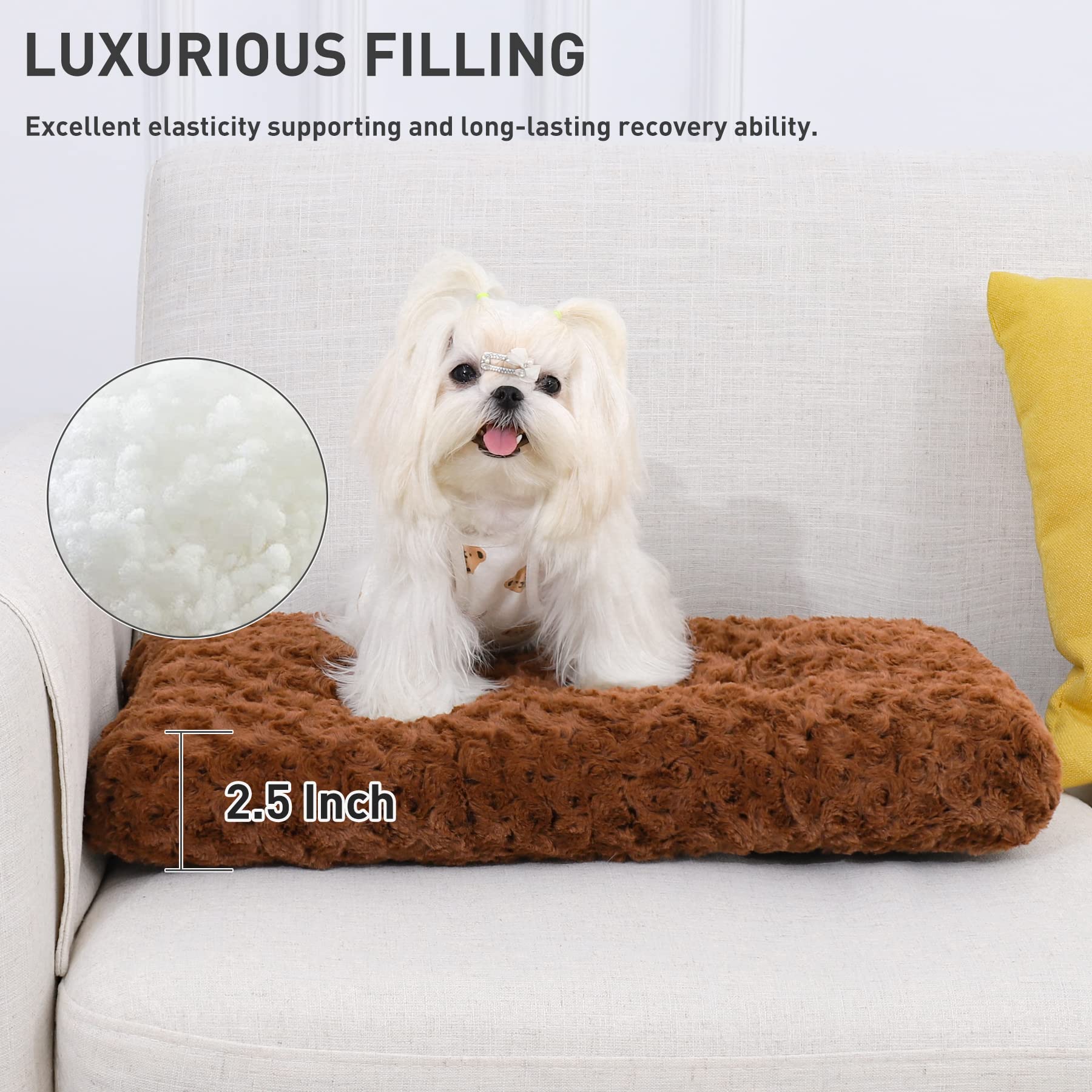 Washable Dog Bed Deluxe Plush Dog Crate Beds Fulffy Comfy Kennel Pad Anti-Slip Pet Sleeping Mat For Large, Jumbo, Medium, Small Dogs Breeds, 21' X 13', Dark Grey