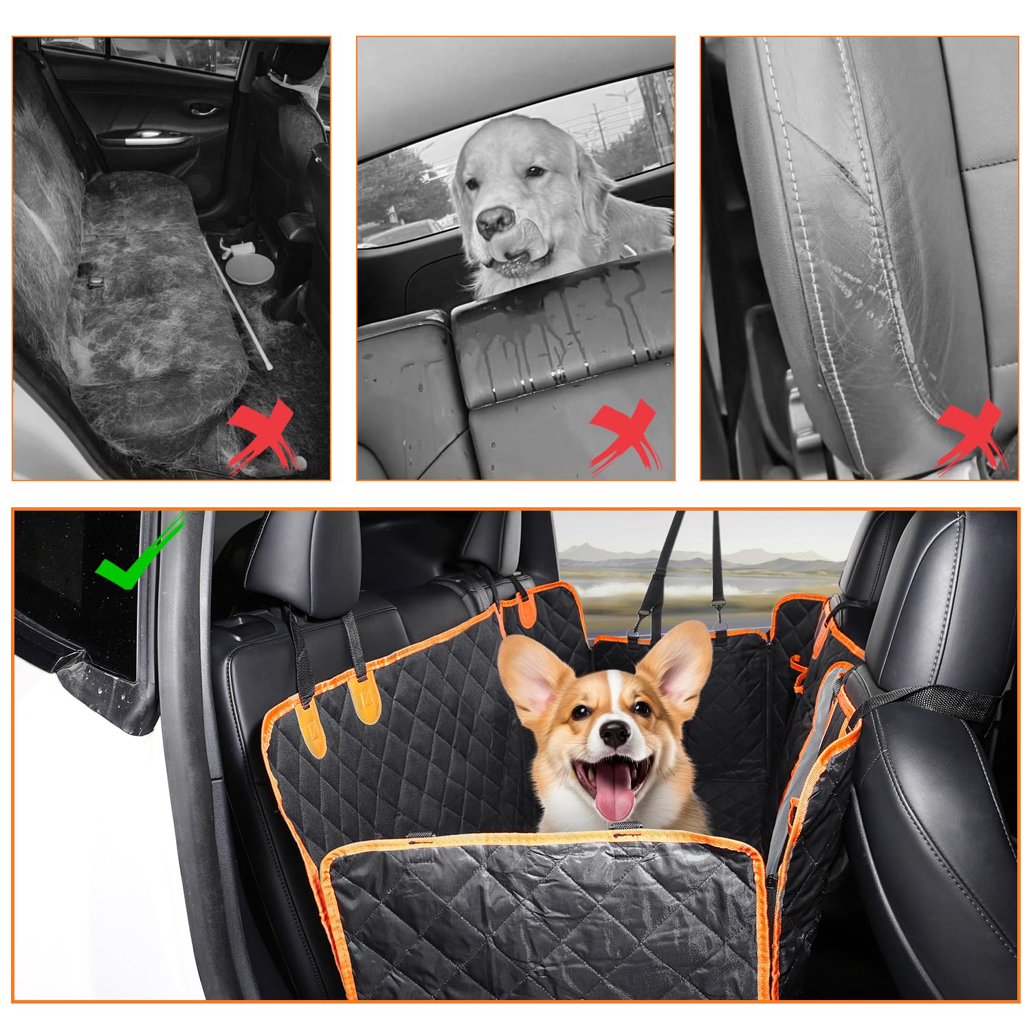 Topfit Dog Car Seat Cover 60/40 Split Pet Seat Cover Waterproof Car Seat Protector For Dog With Side Flaps, Scratchproof Dog Bac