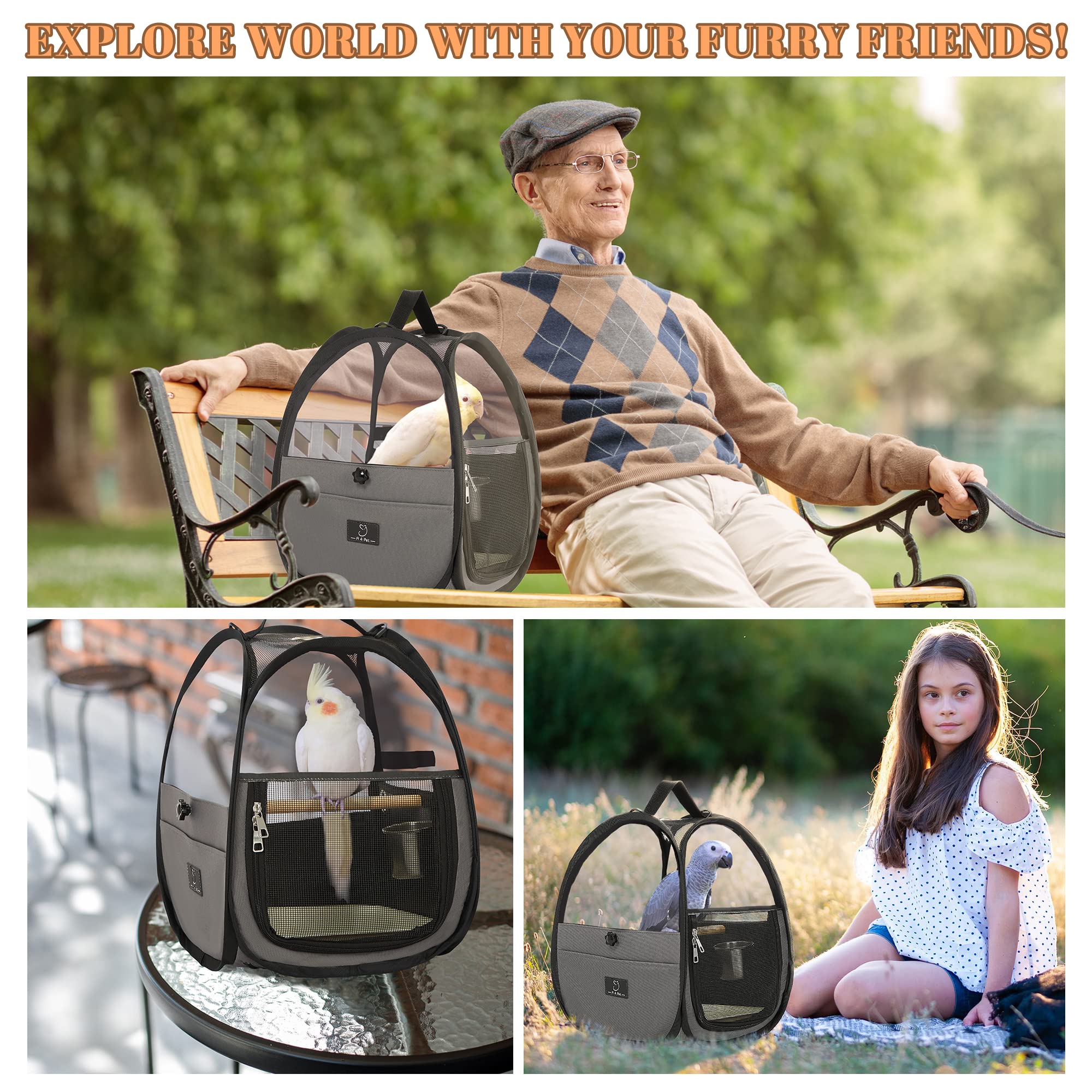 A4Pet Bird Carrier For Travel - Small Bird Travel Cage, Bird Bag With Stand, Tray And Feeding Cup, Portable And Lightweight For Small Animal Carrier