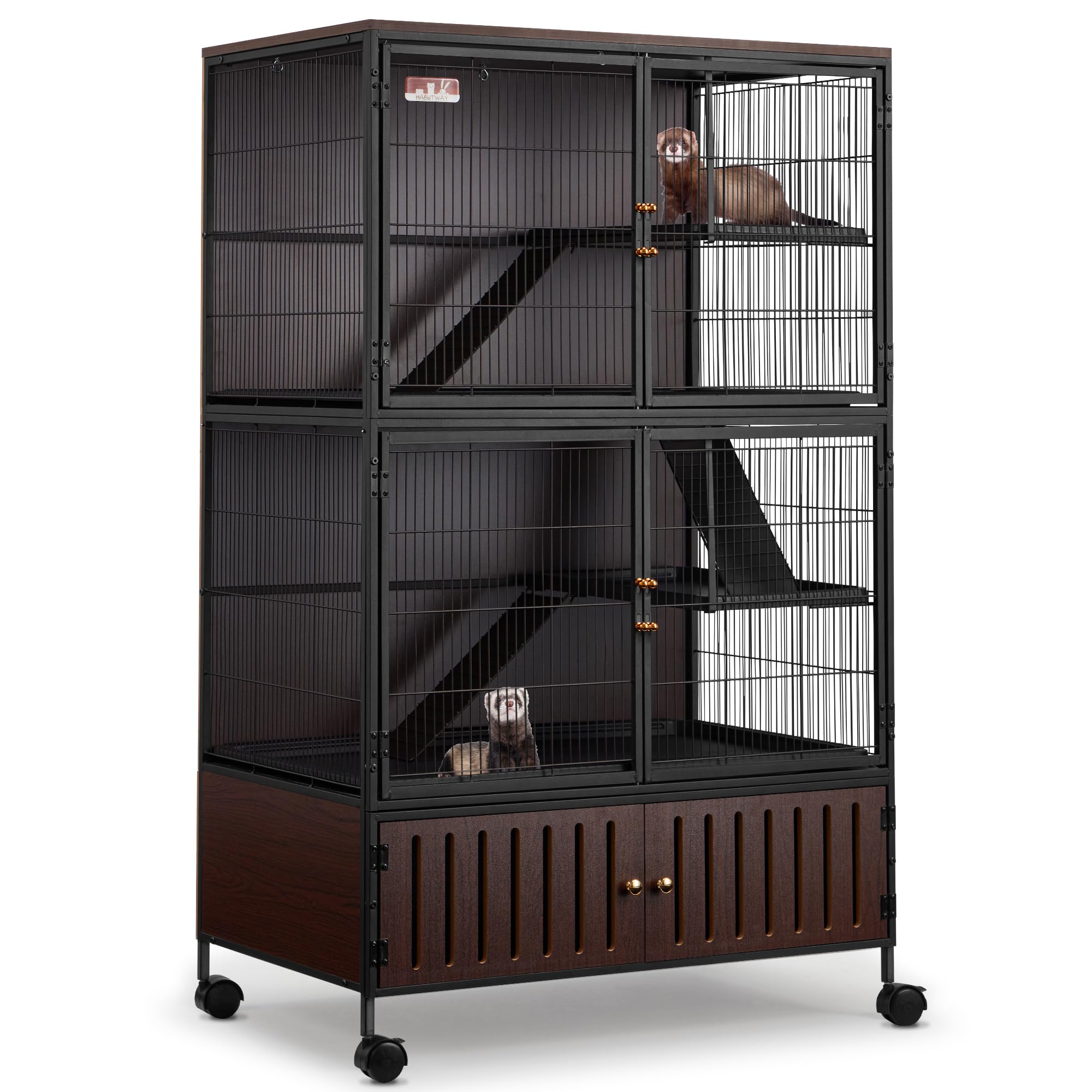 Habutway 60''H Metal Large Ferret Cage, Rolling Chinchilla Cage With Removable Ramps& Double Door, Critter Nation With Locker, S