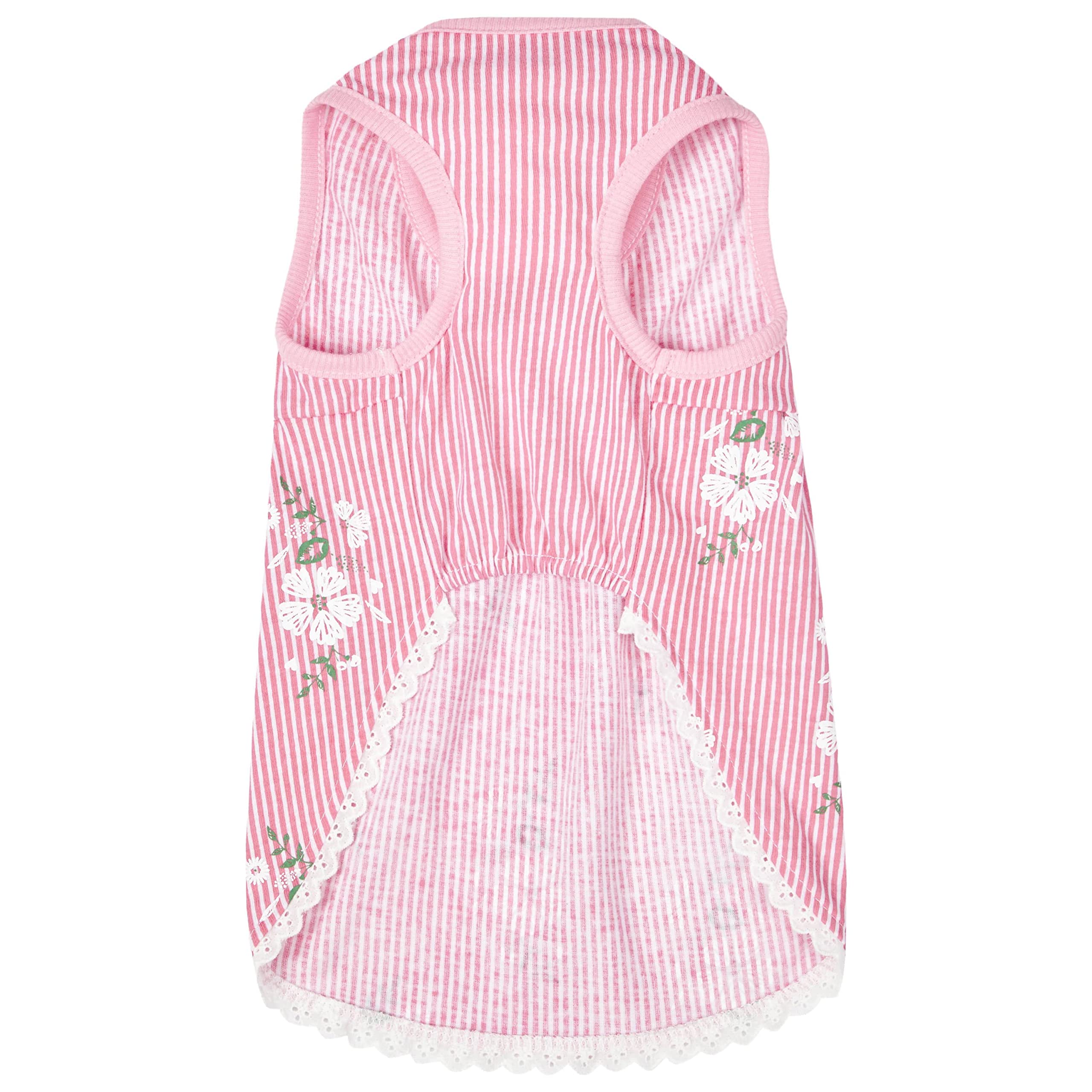 Blueberry Pet Wonderland Floral Sleeveless Dog Dress in Pink Stripe with Peter Pan Collar, Back Length 10, Pack of 1 Clothes for