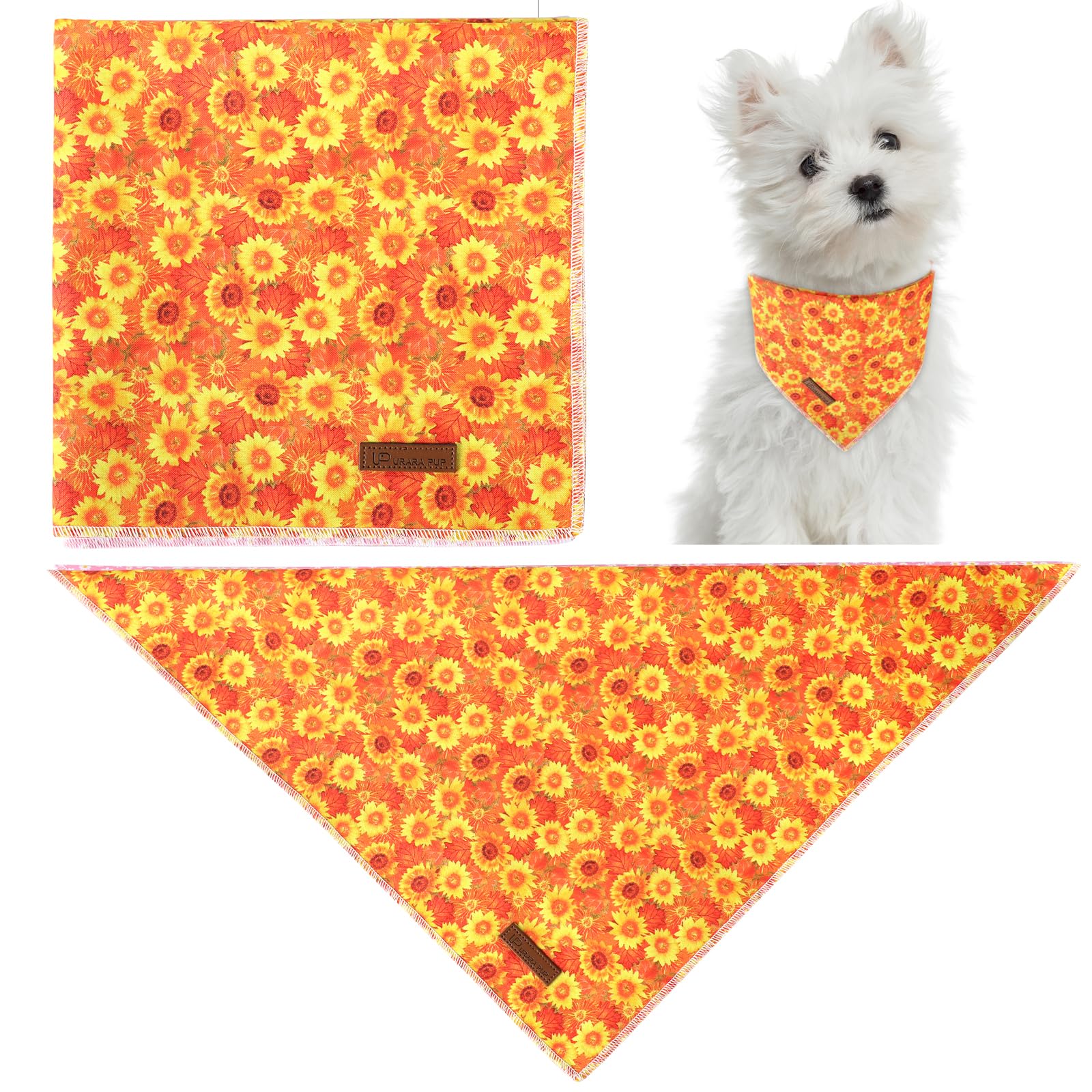 Up Urara Pup Sunflower Dog Bandana, Cute Flower Bandana For Girl Boy Dogs, Cotton Puppy Bandana, Adjustable Pet Triangle Bid Sca