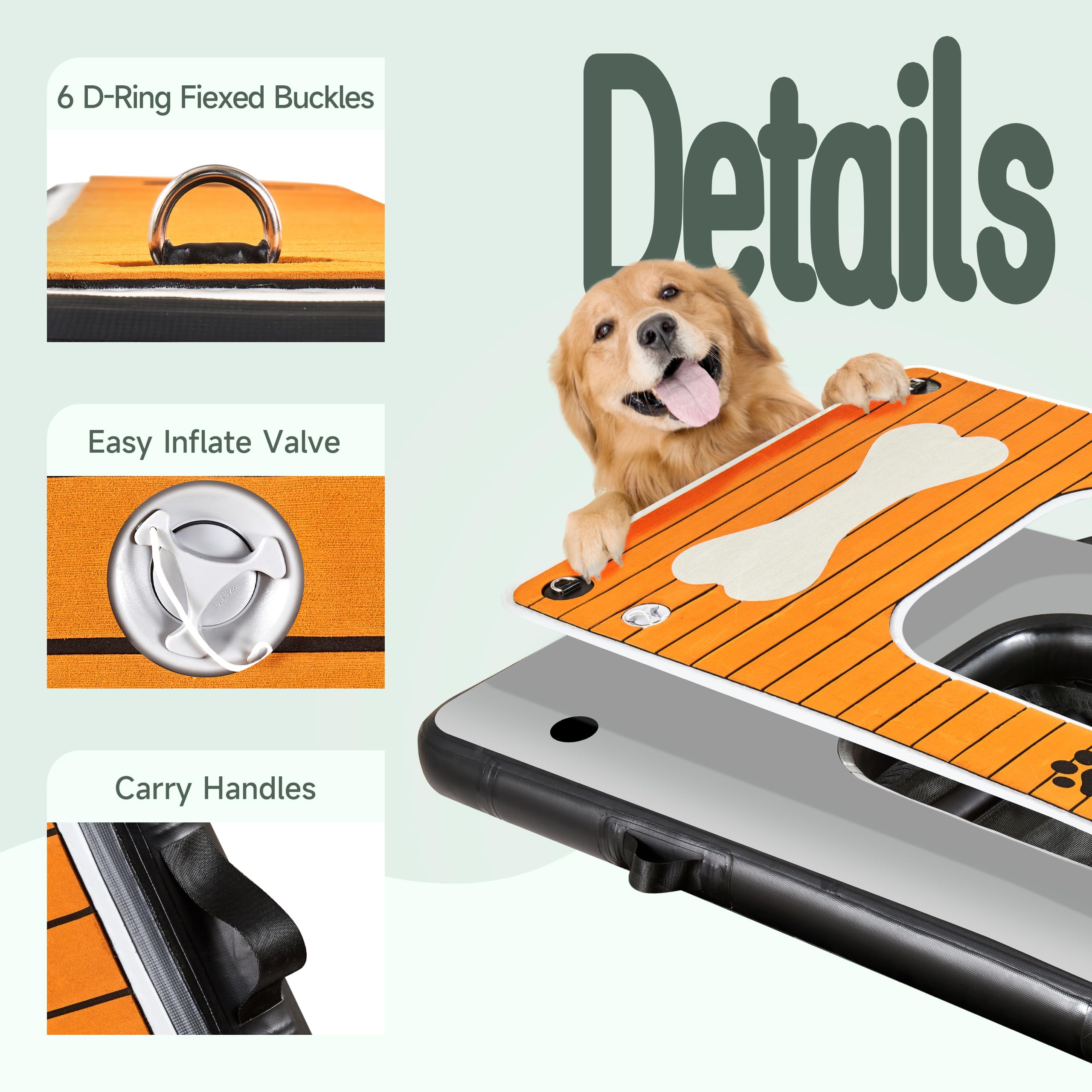 Pohare Dog Pool Ramp - Inflatable Dog Boat Ramp (48'' X 35''), Safe & Easy Water Access, Supports Dogs Up To 210 Pounds, Suitabl