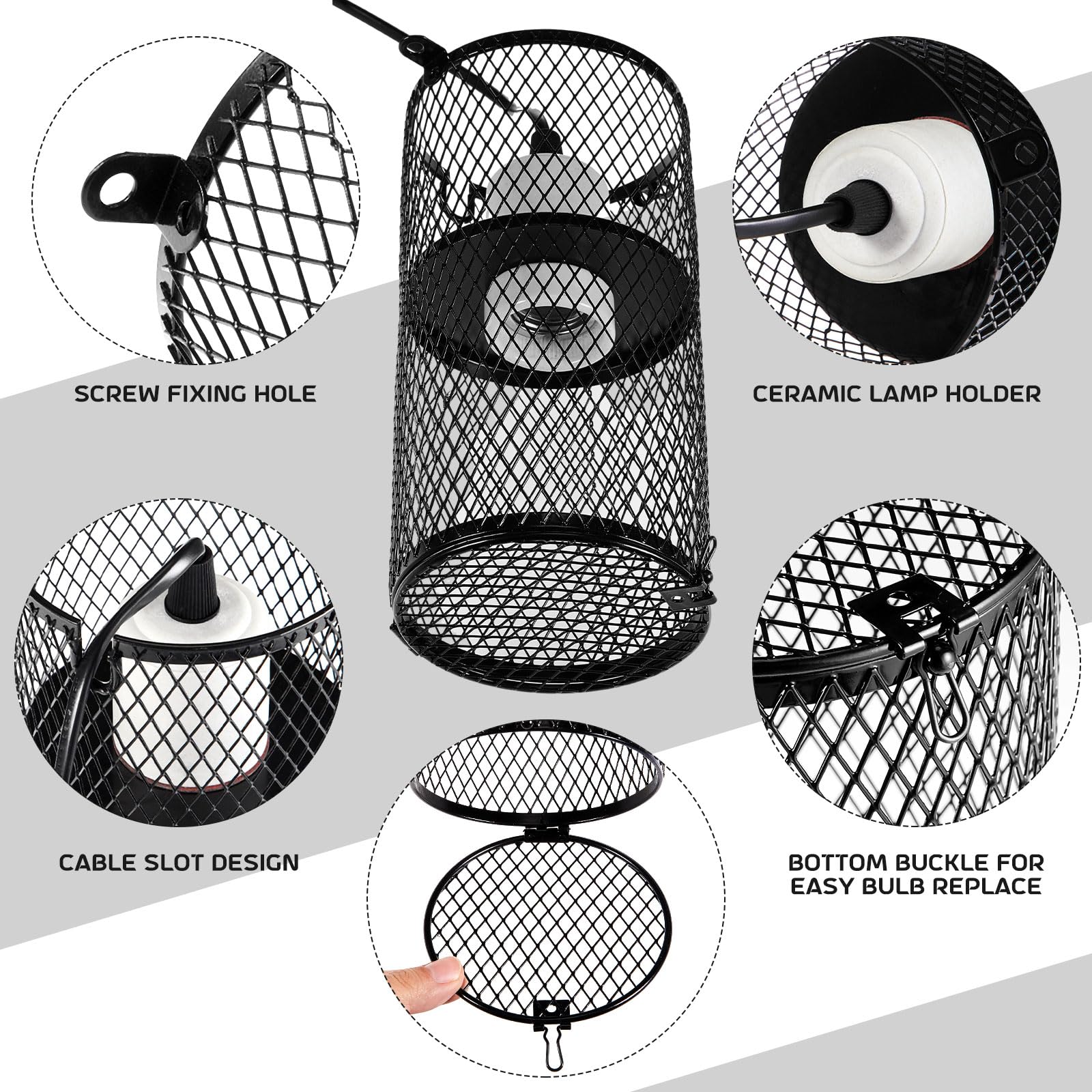 Vihose 4 Pcs Reptile Heat Lamp Guard With 150W Ceramic Heat Emitter Basking Anti Scald Heating Lamp Holder Mesh Cage Reptile Pro
