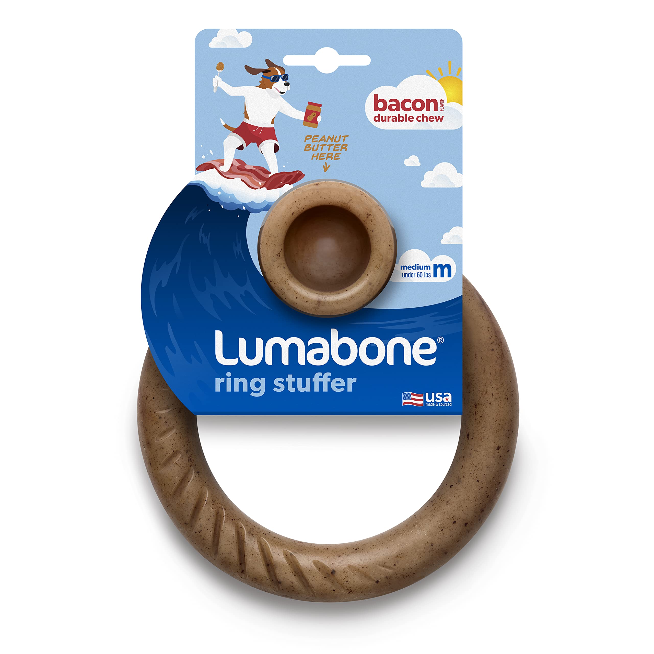 Lumabone Ring Stuffer Durable Chew Toy For Aggressive Chewers, Dog Toys For Aggressive Chewers, Dog Toys, Real Bacon, Made In Usa, Medium