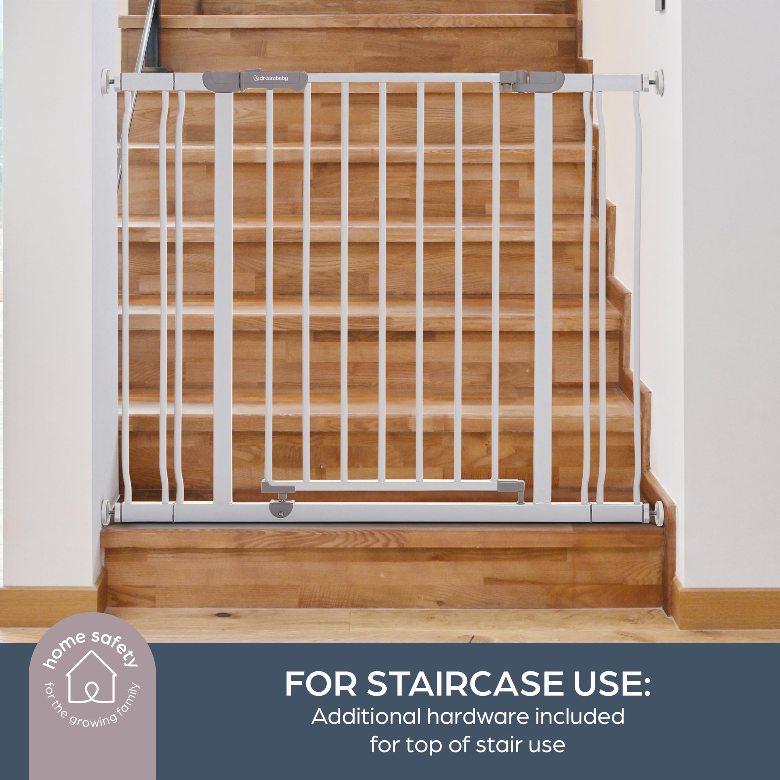 Dreambaby Ava 29.5''-40'' Extra Wide Baby Gate for Stairs, Doorways, and Hallways - Easy to Install - White Dog Gate
