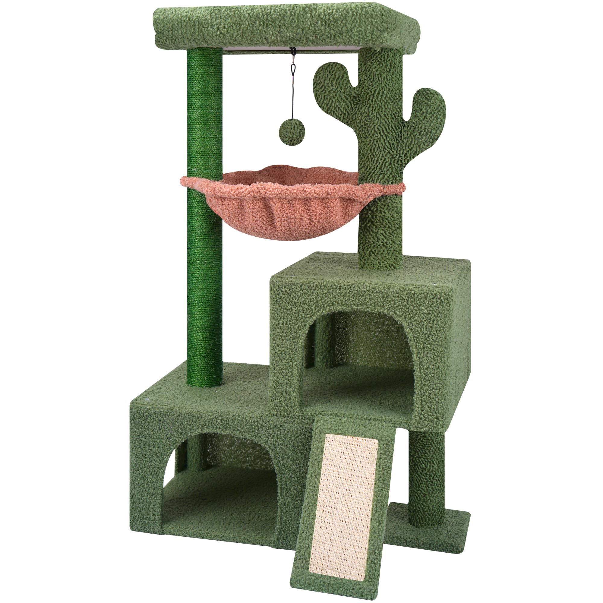 Aiwikide 37.4'' Cactus Cat Tree Tower With Twin Cat Condos For Indoor Cats, All-In-One Activity Center With Cat Scratching Post 