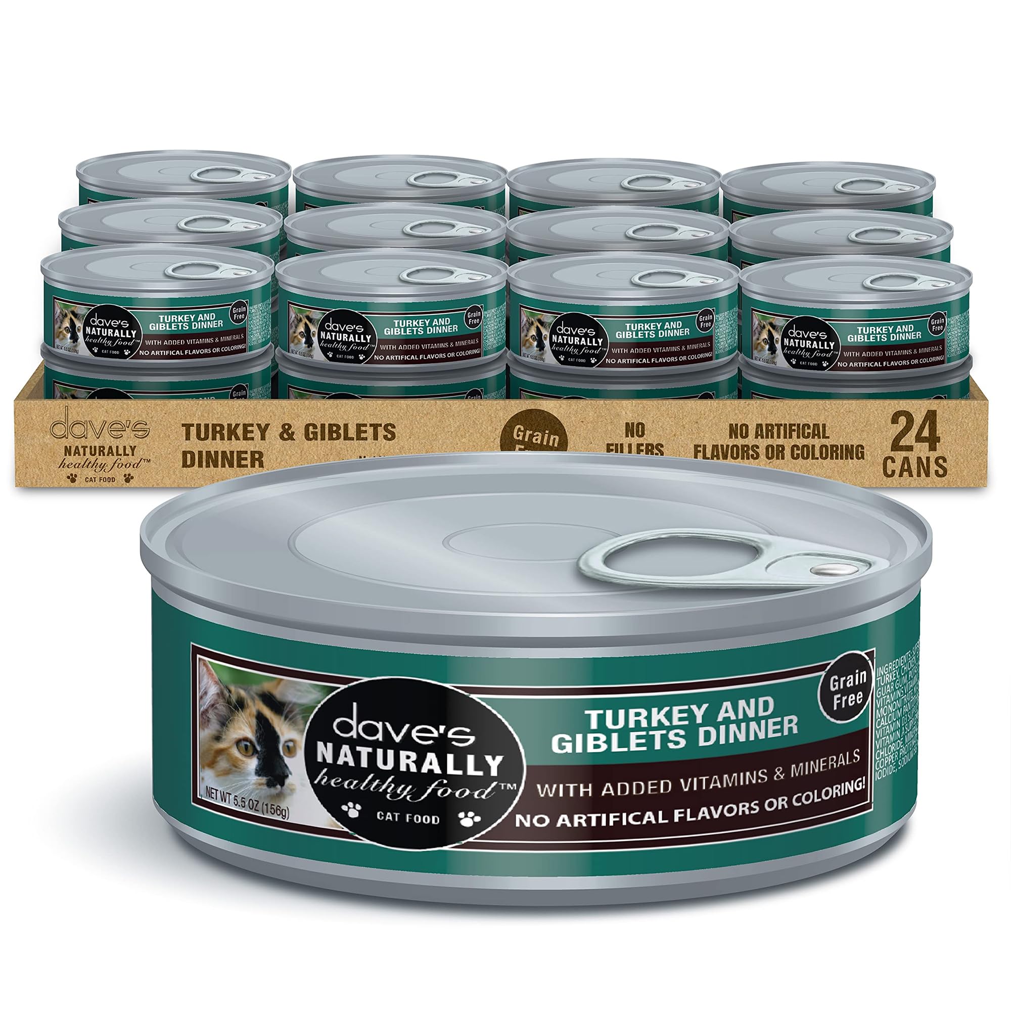 Daves Pet Food Grain Free Wet Cat Food Gravy (Turkey & Giblets Dinner in Gravy), Made in USA Naturally Healthy Canned, Added Vi