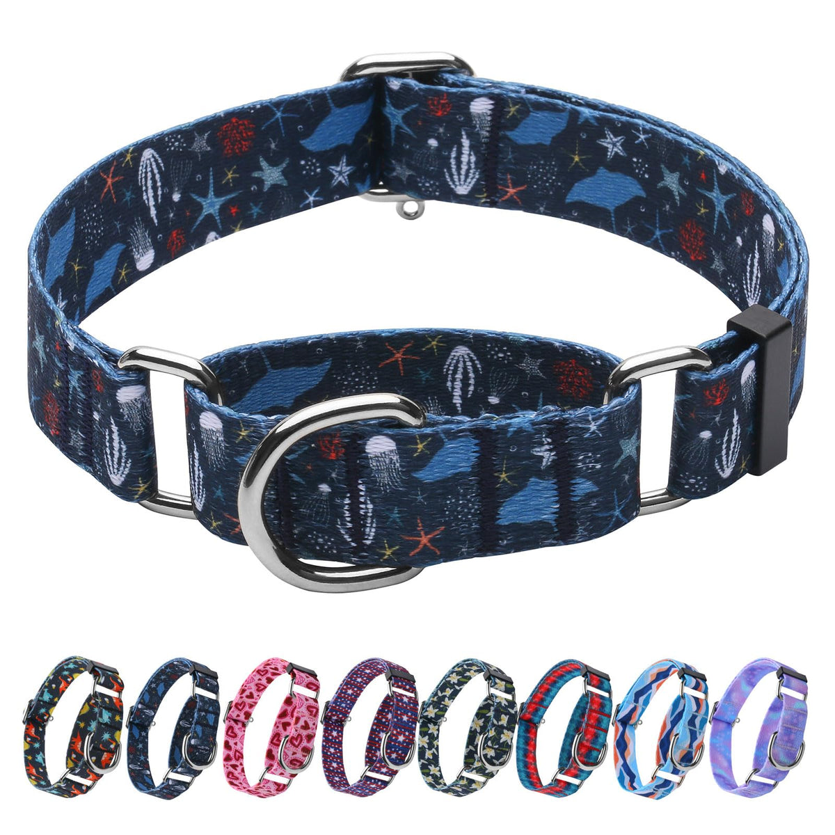 Hikiko Martingale Collar For Dogs With No Buckle Starfish Blue Dog Collars For Medium Dogs,Submarine,M