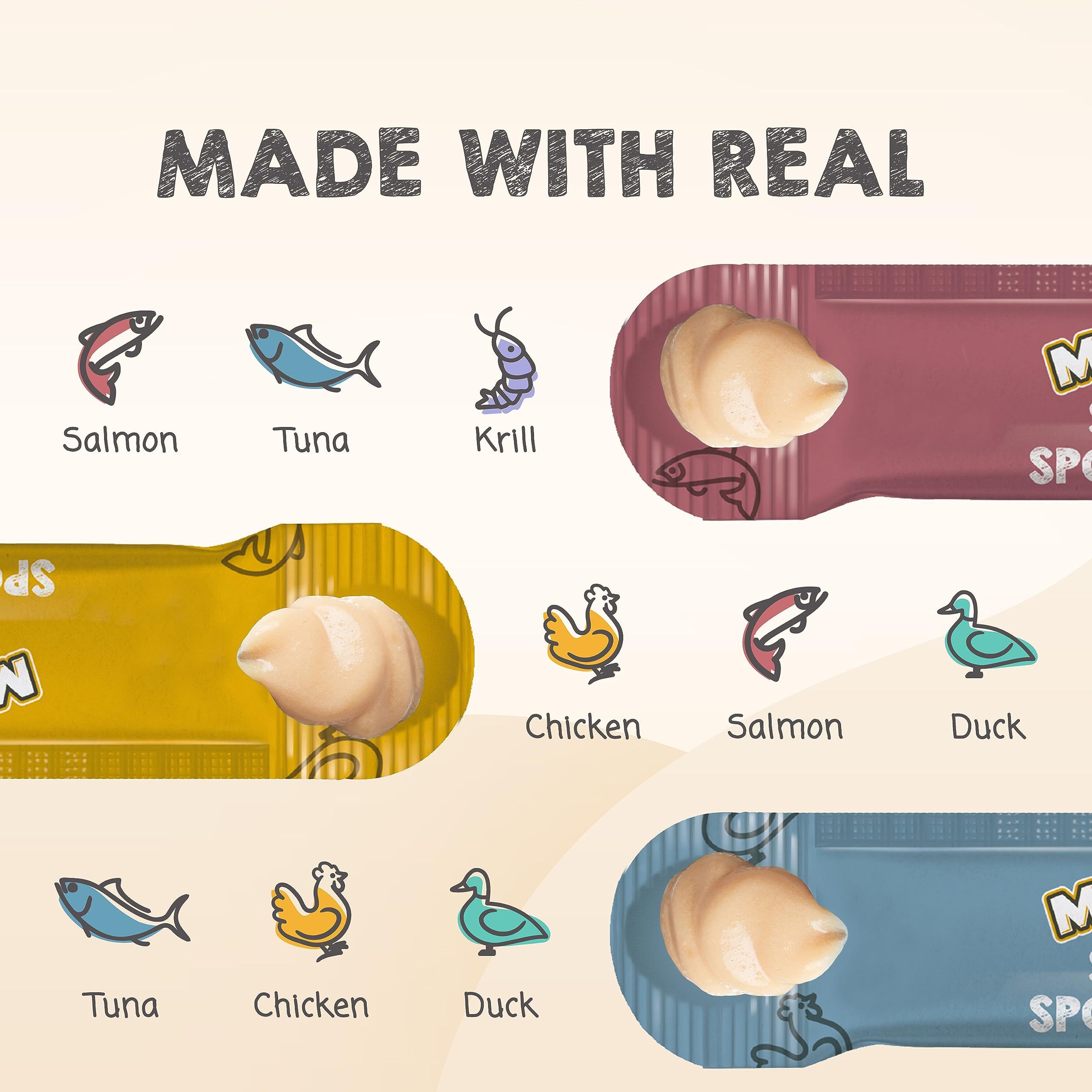 MEOWEE! Savory Spoonables Variety Pack, 12 Count Tube, Triple Flavor Squeezable Lickable Wet Treats for Cats with Built-in Spoon