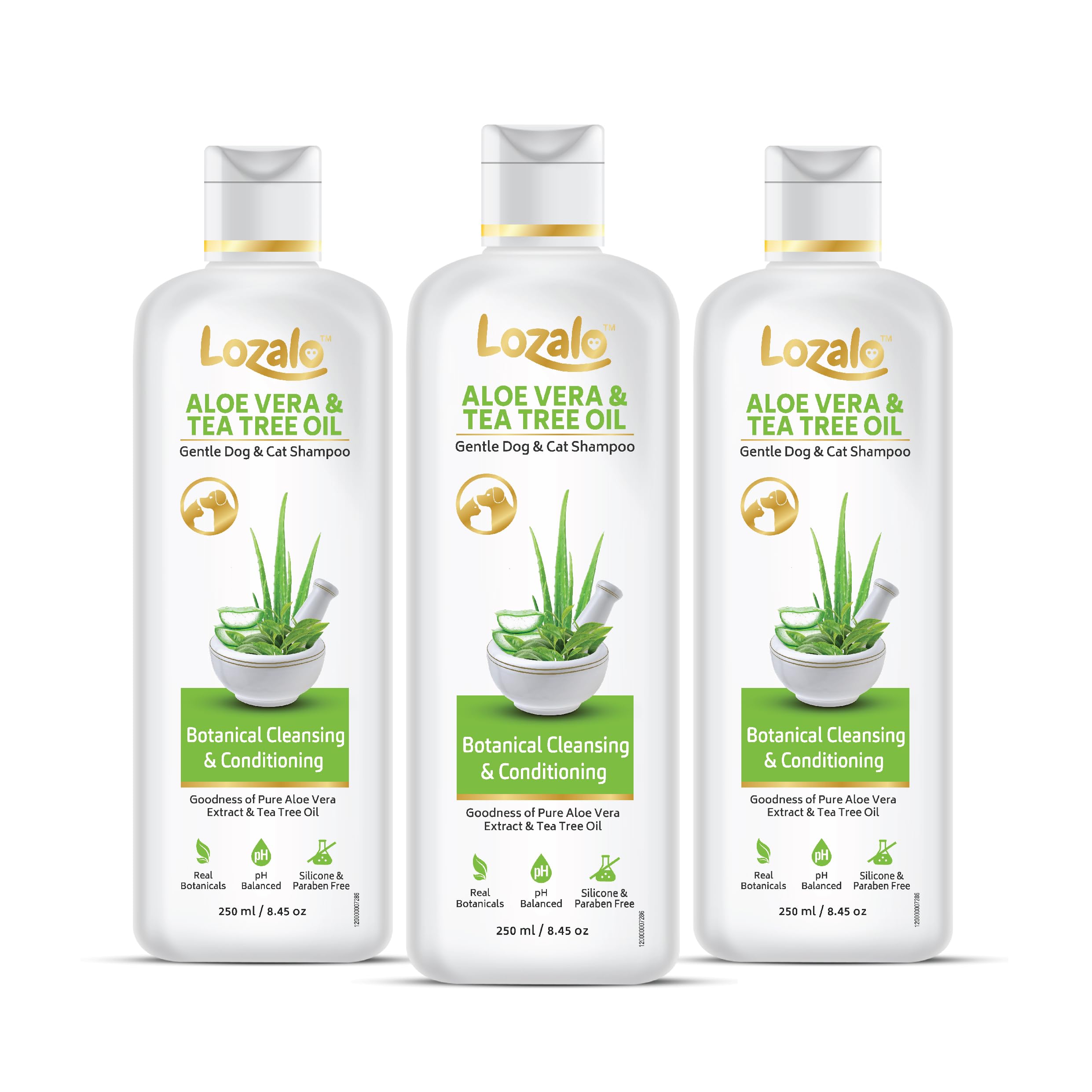 Lozalo Botanical Pet Shampoo - 750Ml, Combo Pack Of 3X250Ml With Aloe Vera & Tea Tree Oil, Gentle, Nourishing, Cleansing & Condi