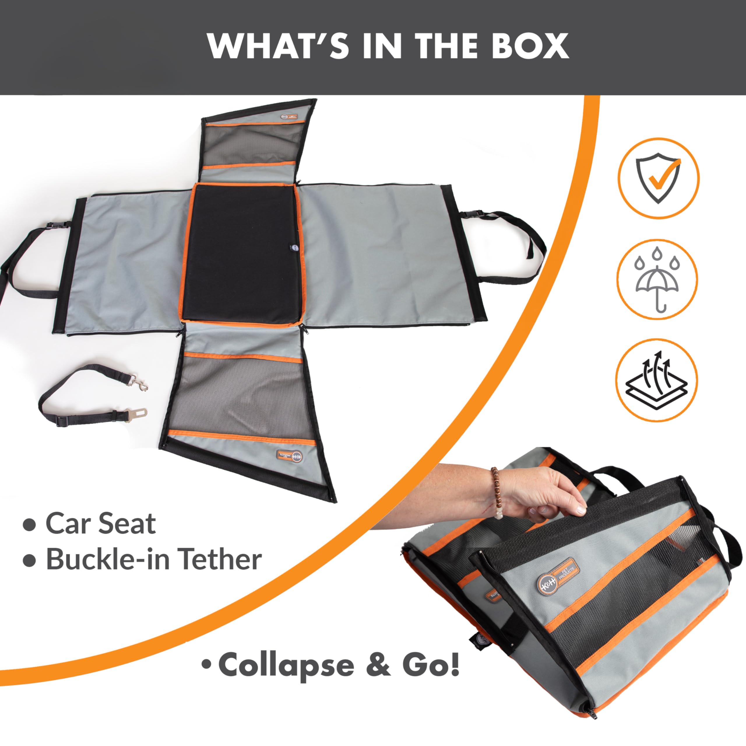 K&H Pet Products Buckle N Go Dog Car Seat for Small Dogs, Waterproof Fabric, Breathable Mesh Sides, Adjustable Seat Belt Leash,