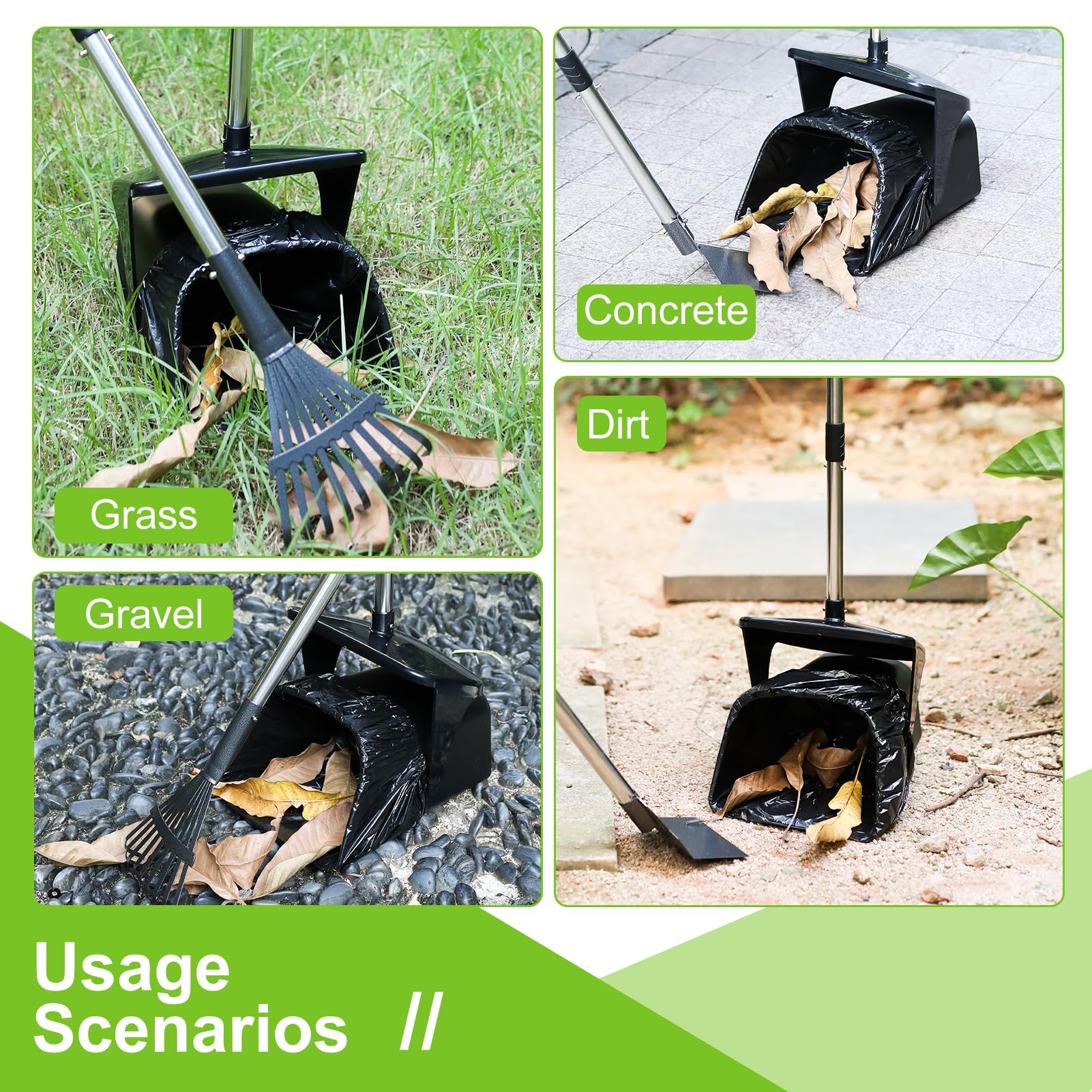 Ygnnxrn Pooper Scooper Large Swivel Bin & Rake & Spade With 20 Waste Bags And 1 Hook, 39.3'' Long Handle Metal Dog Pooper Scoope