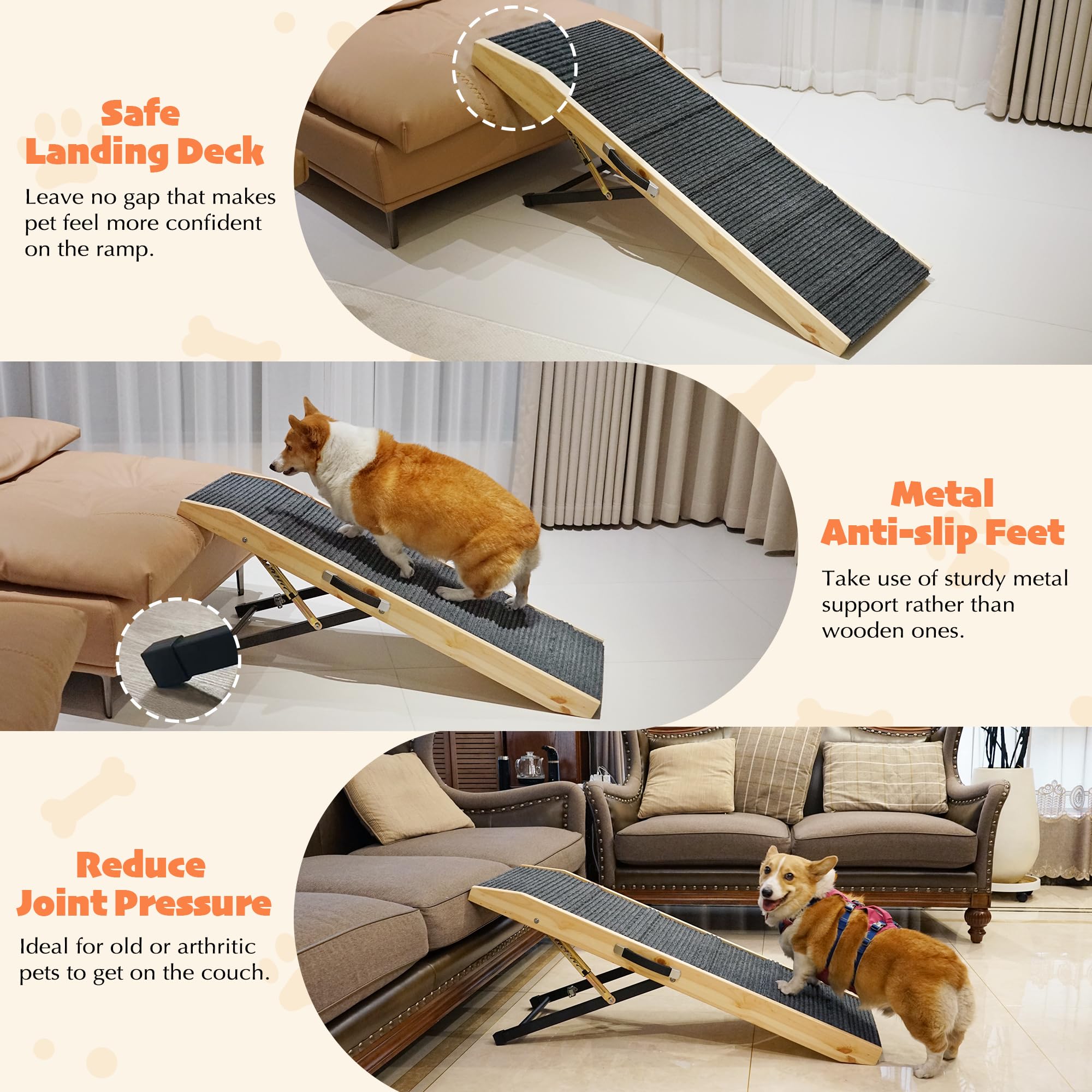 Petkaray Dog Ramp For Bed, Indoor Dog Step For Couch, Folding Portable Stairs For Small Medium Large Dogs, 47'' Long Adjustable