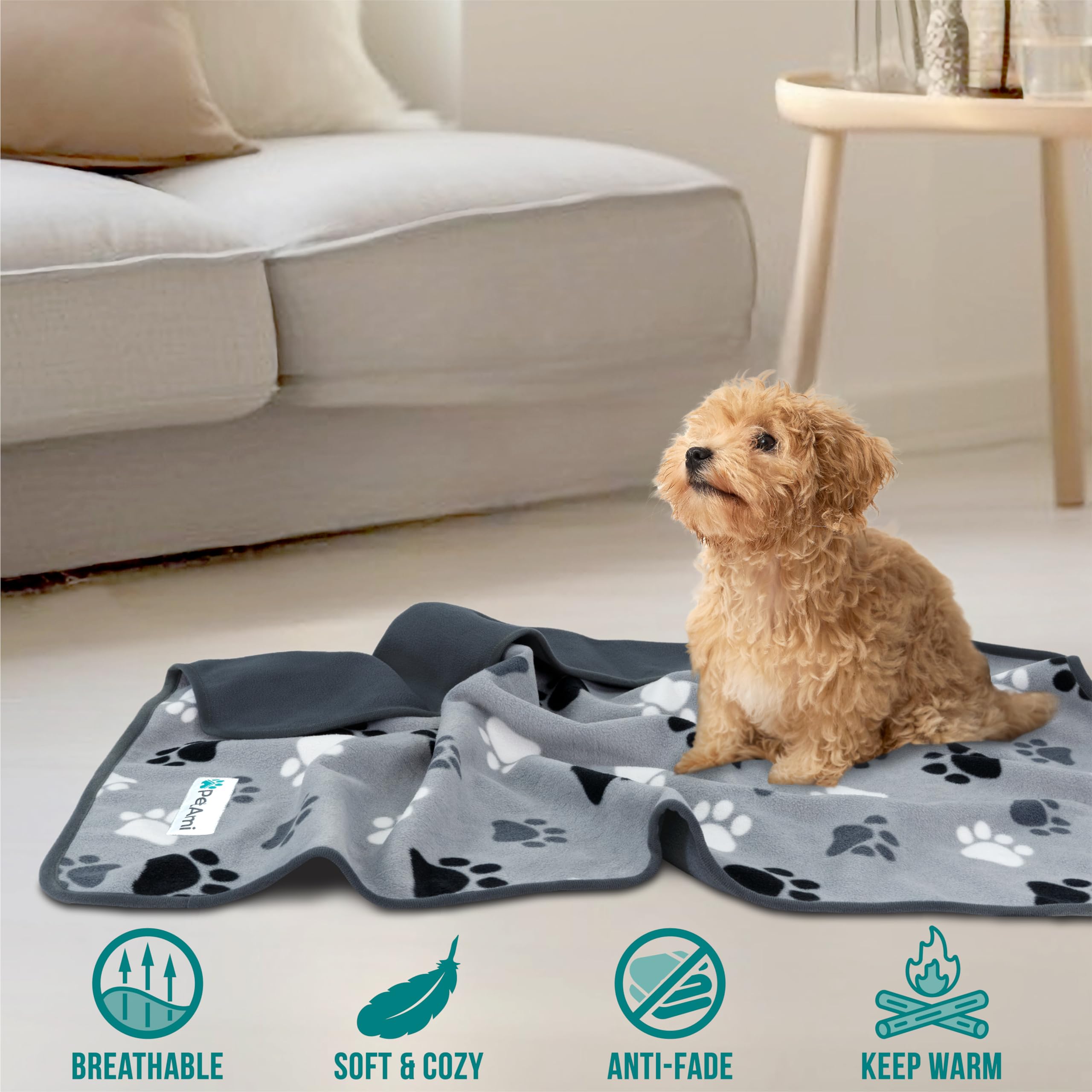 Petami Waterproof Dog Blanket For Medium Large Pets Dogs Cats, Pet Couch Cover Protector For Furniture, Reversible Washable Soft Fleece Cat Blanket For Bed Couch Sofa, 40X60 (Paw Print Gray)