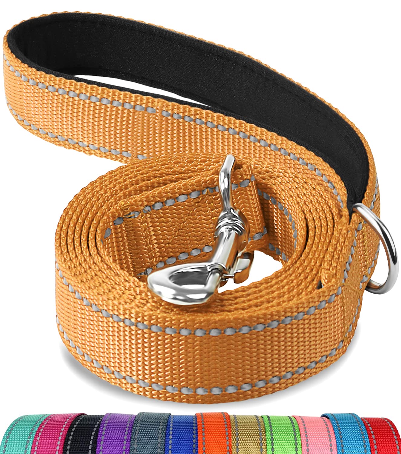 Joytale Double-Sided Reflective Dog Leash, 6 Ft/5 Ft/4 Ft, Padded Handle Nylon Dogs Leashes For Small & Medium Dogs Walking, Brown, 5Ft